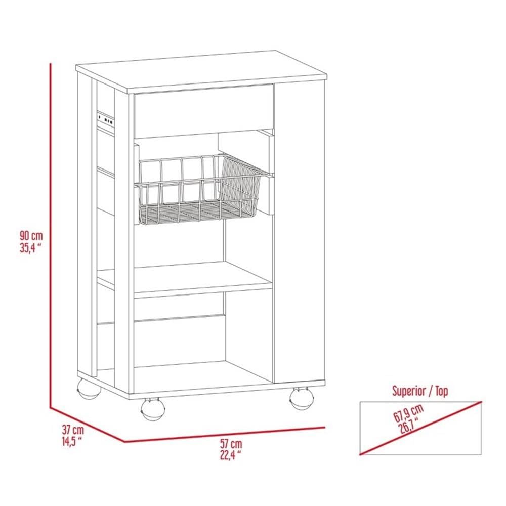 TUHOME Blossom Kitchen Cart - Engineered Wood Rolling Island with Storage, Multi-Color Options - Perfect for Small Kitchen Organization & Dining Room Serving