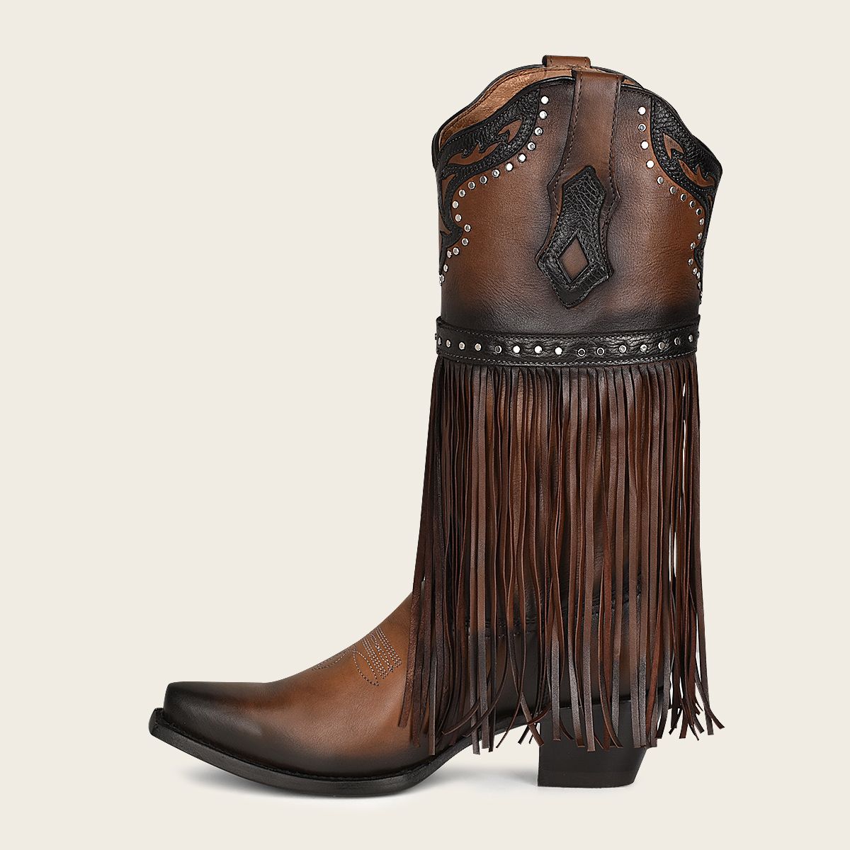 1GAXRS Women's Western Cowgirl Fringed Leather Boots - Brown Distressed Vintage Style for Country Dancing, Rodeo & Fashion Outfits