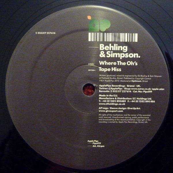 Behling & Simpson – Where The Oh's Apple Pips – Pips019 Vinyl Record | Limited Edition Collectible | Perfect for DJs & Music Enthusiasts