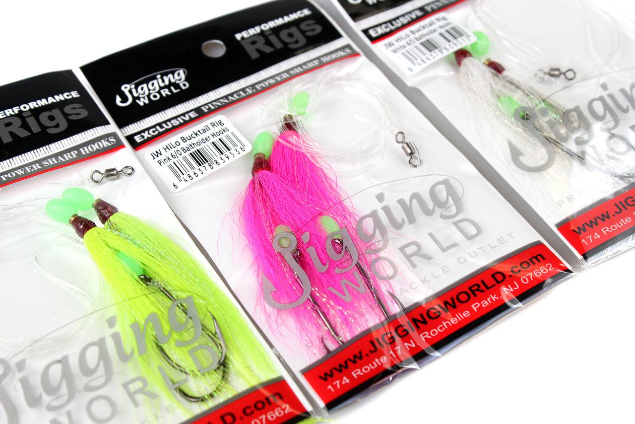 Jigging World Hi Lo Bucktail Rigs - Saltwater Fishing Lures for Striped Bass, Fluke & Bluefish - Perfect for Offshore & Inshore Fishing Trips