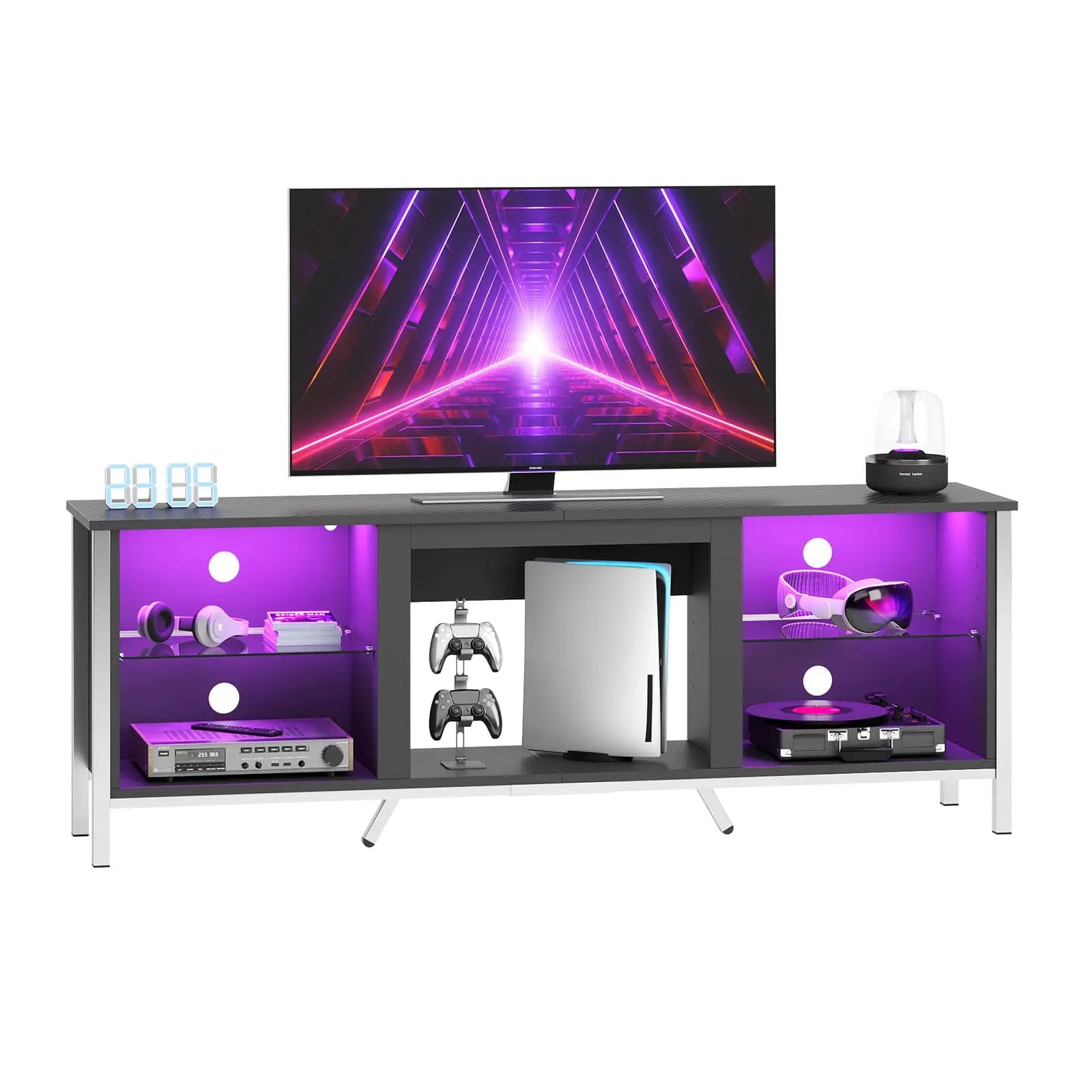 Bestier Modern LED Fireplace TV Stand with Electric Heater - 60 Inch Entertainment Center for Living Room, Bedroom & Home Theater