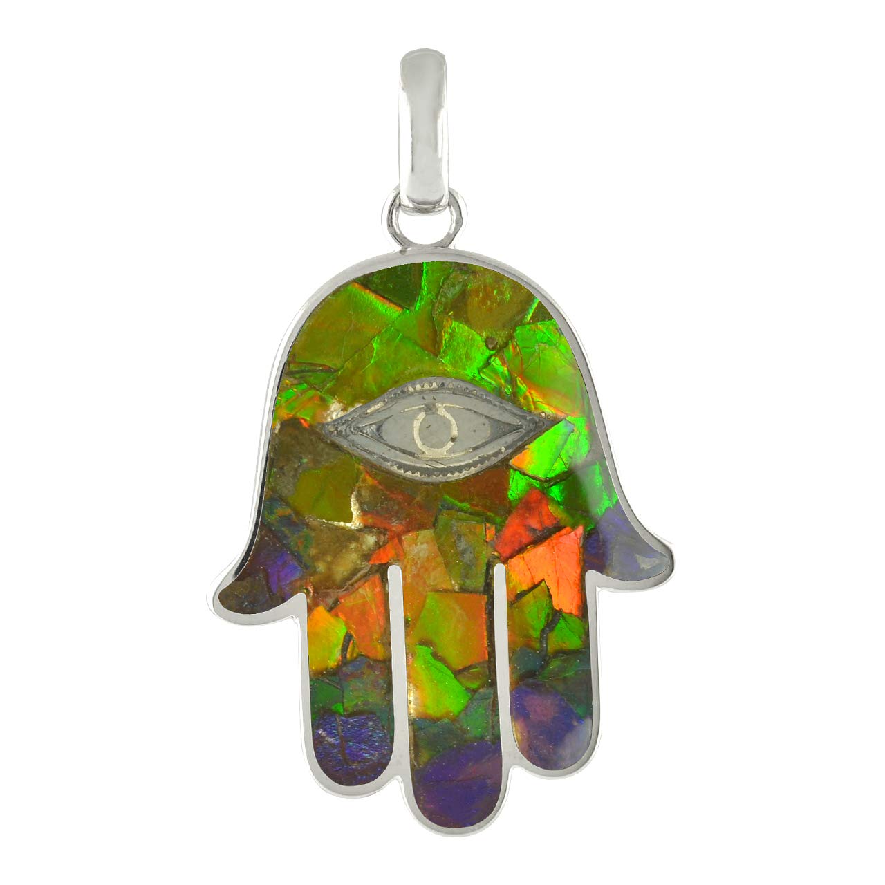 Starborn Ammolite Hamsa Hand Pendant Necklace in Sterling Silver 925 - Protection Jewelry for Women, Gift for Her, Spiritual & Healing Jewelry for Everyday Wear