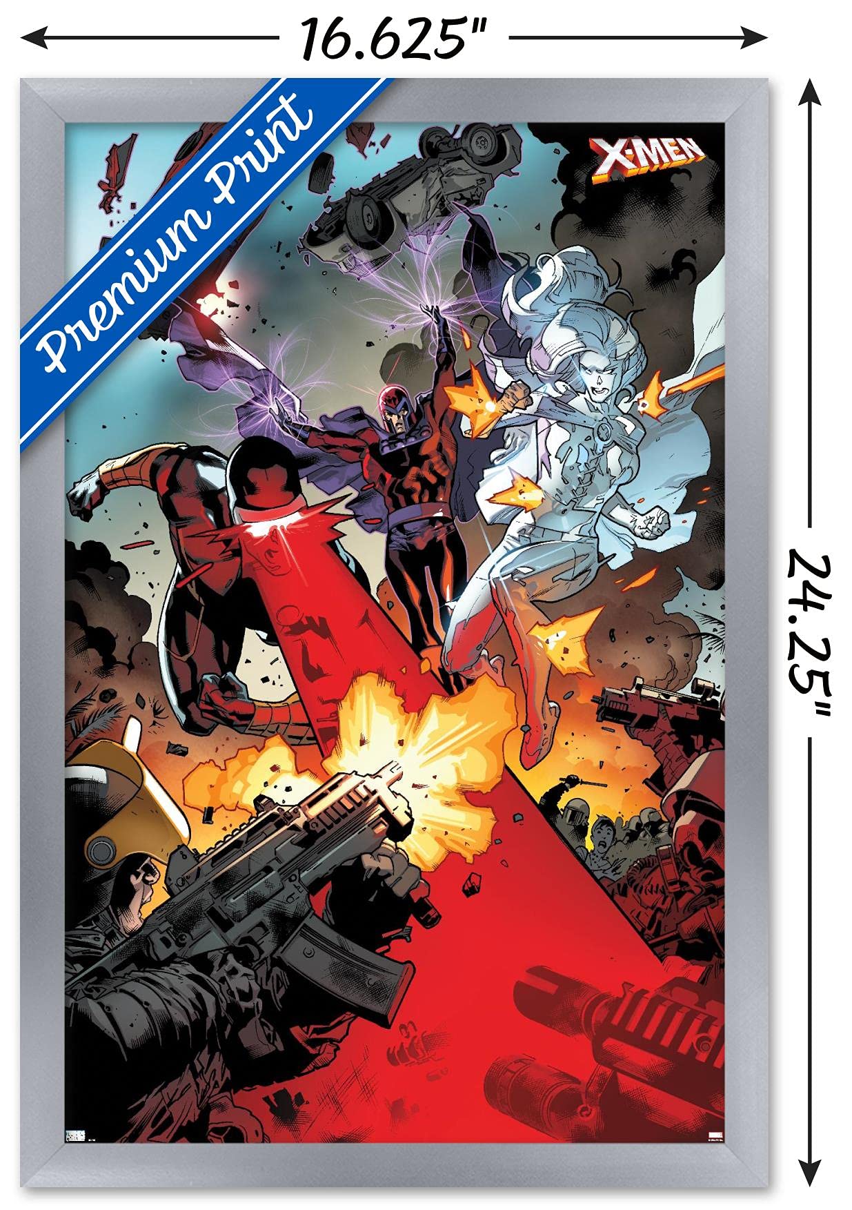 Marvel X-Men Comics Wall Poster - Cyclops, Magneto & Emma Frost Art Print (22.4x14.7 Inches) Silver Framed Version | Superhero Room Decor, Comic Book Gift for Fans, Home Theater & Office Wall Art
