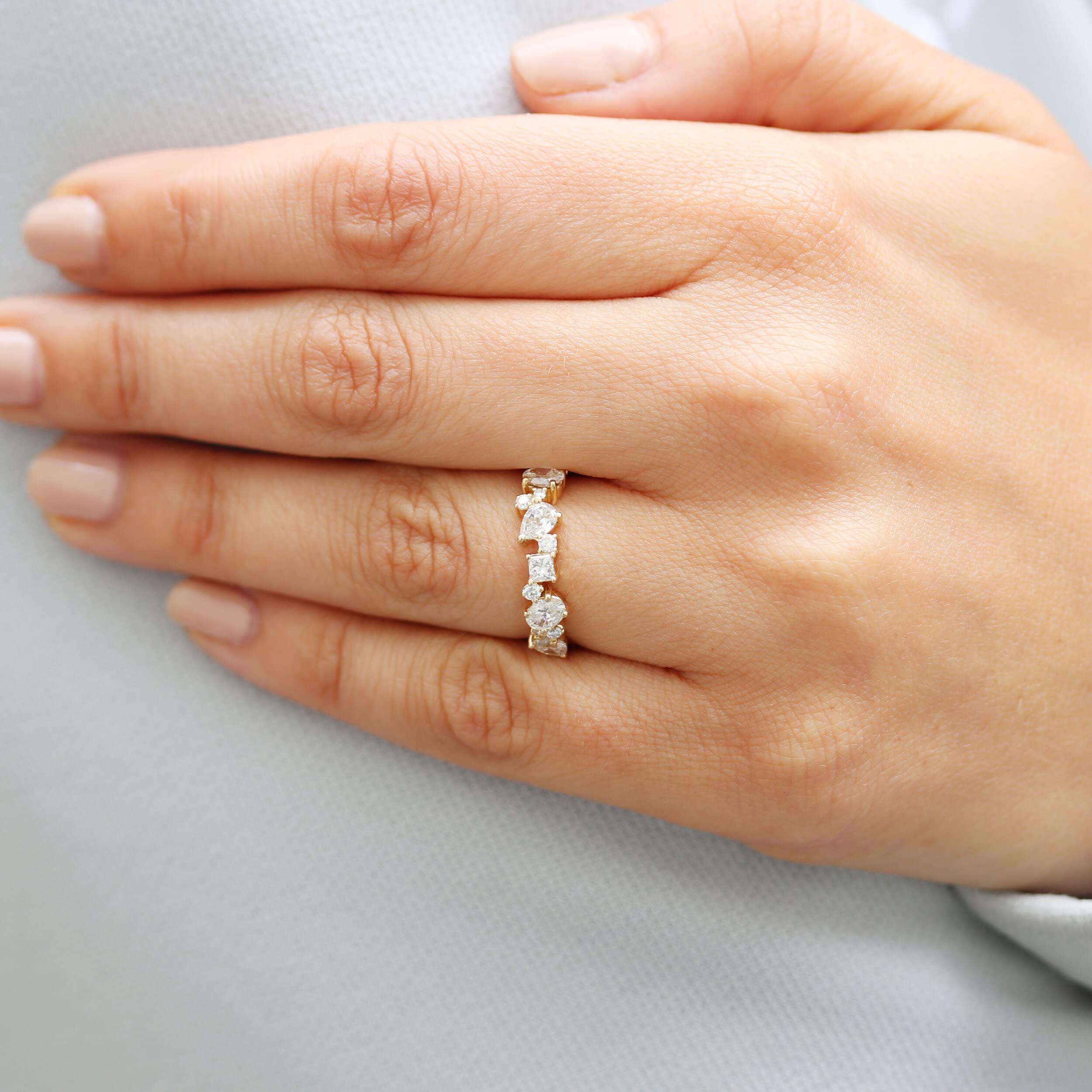 1.50Ct Multi-Shape Scatter Eternity Ring for Women - 14k White Gold Moissanite Wedding Band, Anniversary Promise Ring with Claw Setting - Perfect for Bridal Jewelry, Engagement Gifts & Special Occasions