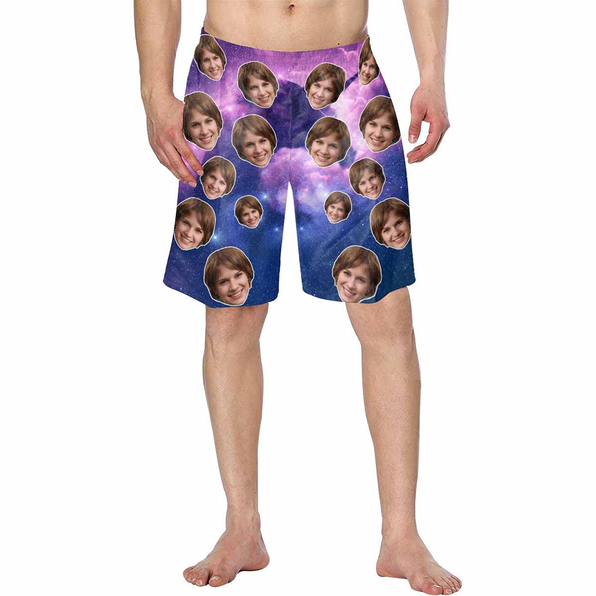 Custom Funny Men's Swim Trunks with Wife's Face Print - Quick Dry Beach Board Shorts for Summer Vacation, Pool Party & Water Sports