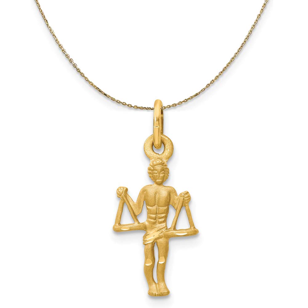14K Yellow Gold Libra Zodiac Necklace - Diamond Cut Scales Pendant for Women - Perfect Birthday Gift & Everyday Elegance