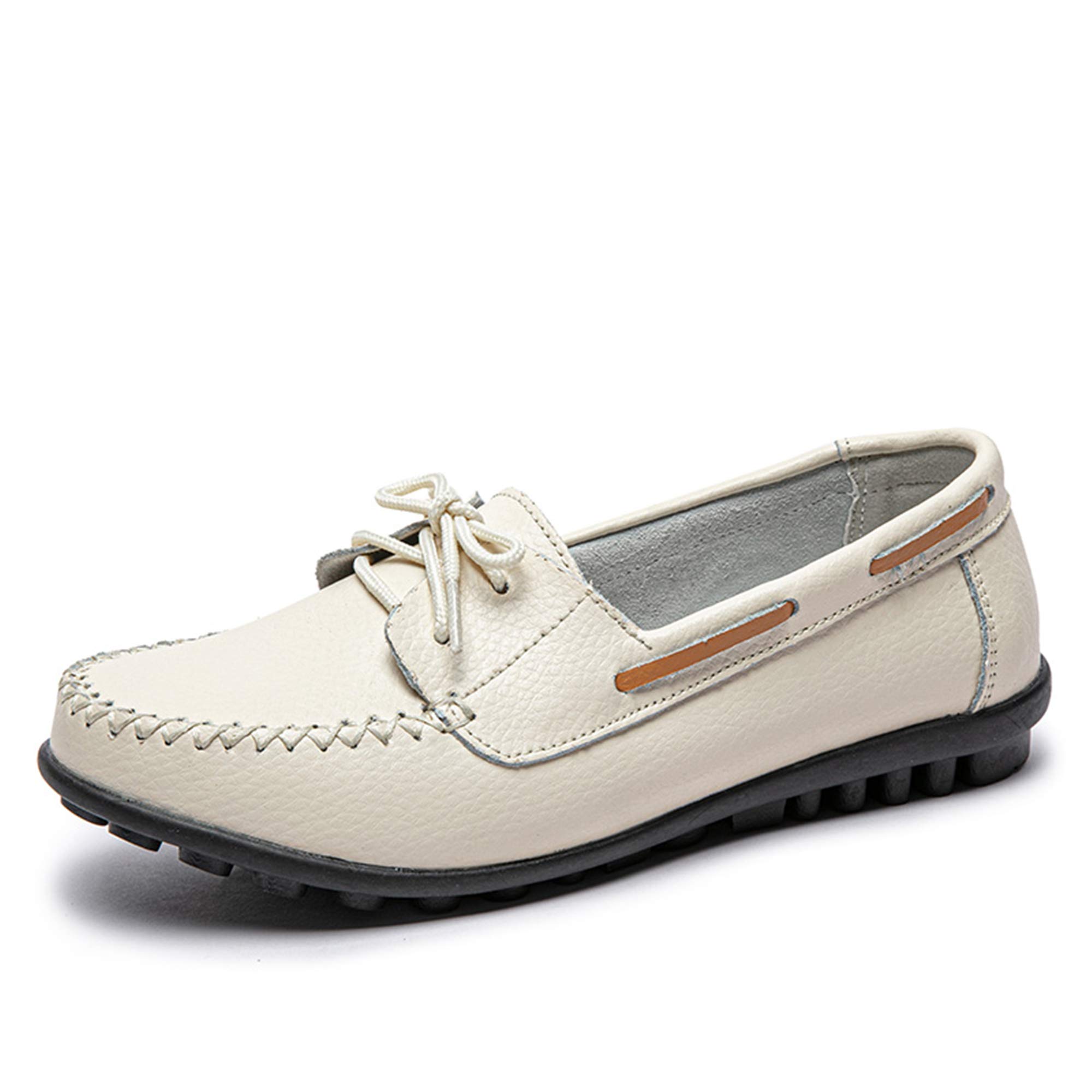Women's Comfortable Leather Loafers - Slip On Soft Driving Shoes for Casual Wear, Beige | Perfect for Office, Travel & Everyday Comfort