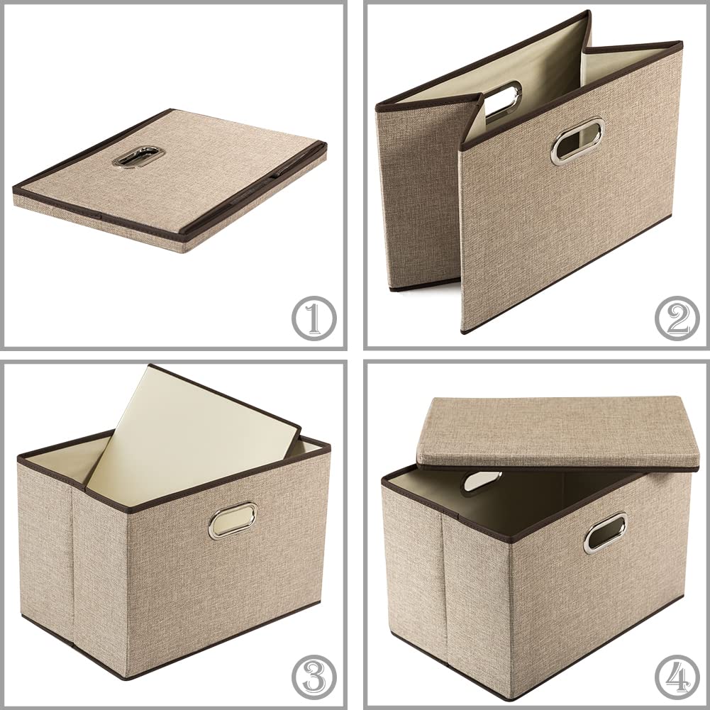 PRANDOM Extra Large Collapsible Storage Bins with Lids [5-Pack] - Foldable Fabric Storage Baskets Organizer for Closet, Bedroom, Office & Nursery - Space Saving Linen Storage Containers with Cover (22.8x15.75x13.8 Inches) - Perfect for Home Organization, Seasonal Storage & Kids Toy Storage