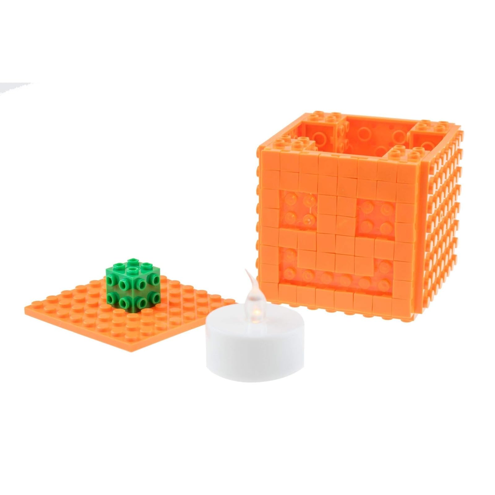 Strictly Briks 3D Toy Building Bricks - 79 Piece Halloween LED Light Up Mini Cube Jack-O-Lantern Set | Compatible with Lego & All Major Brands | Perfect for DIY Decorations, Halloween Party Favors & Creative Play