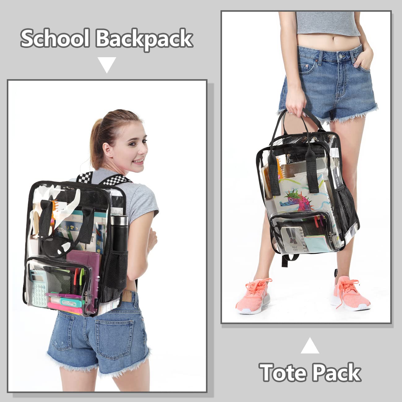 VASCHY Heavy Duty Clear Backpack - Transparent See Through School Bookbag for Students, Travel & Security Check - Durable Waterproof College Backpack for Work, Gym & Airport Security