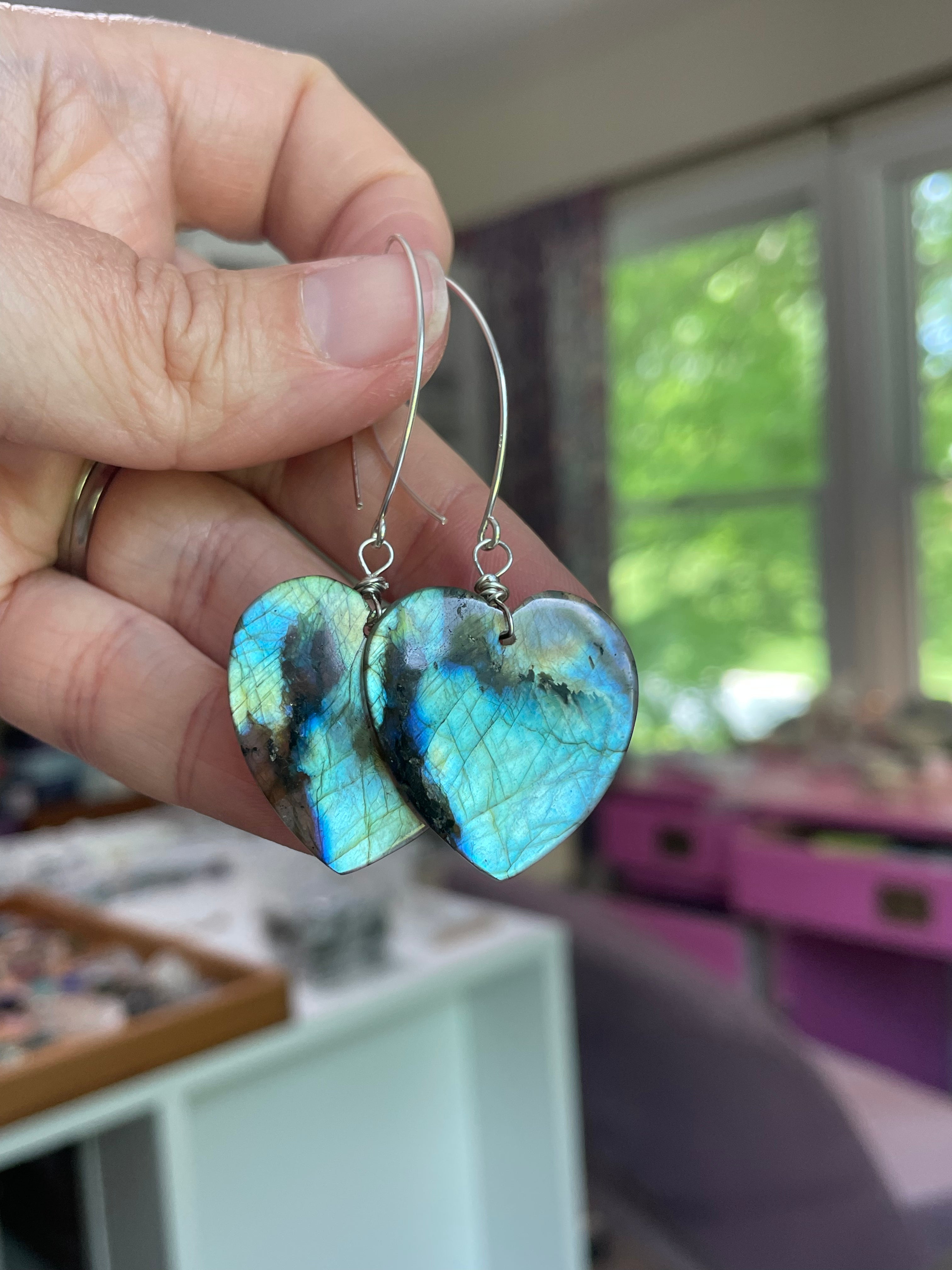 Large Sterling Silver Labradorite Dangle Drop Crystal Earrings for Women | Handmade Boho Chic Jewelry | Perfect for Parties, Weddings & Everyday Wear