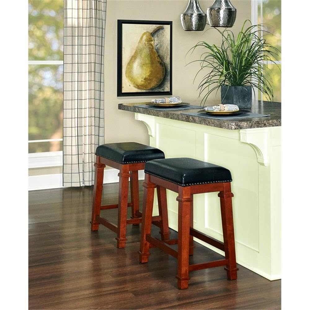 2-Piece Cherry Brown Wood Counter Stool Set 24