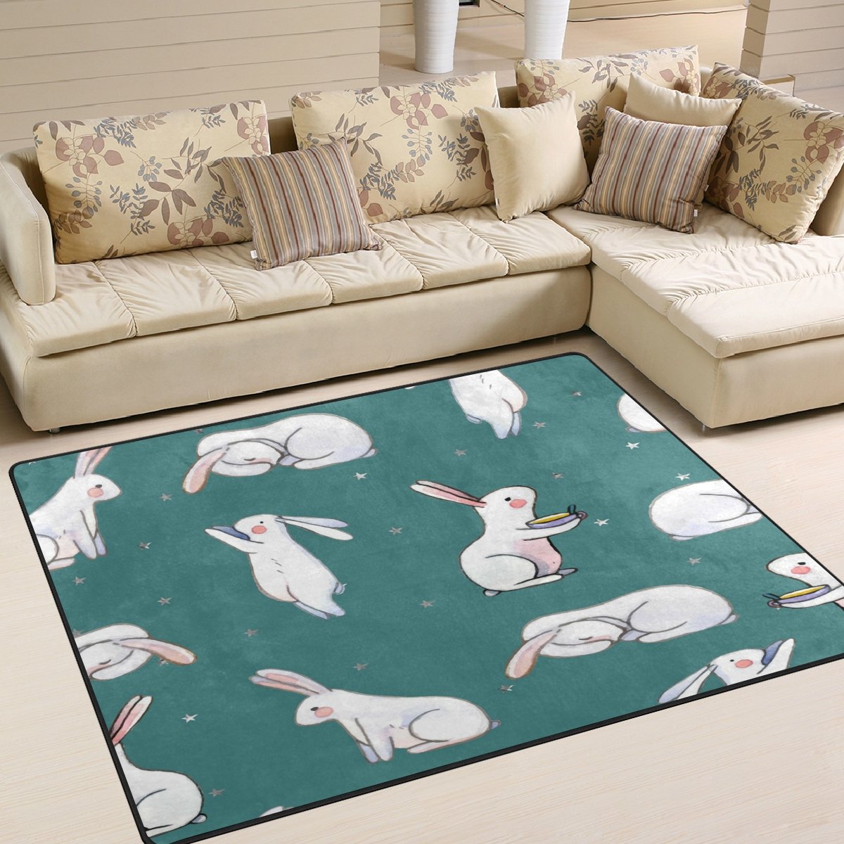 ALAZA Easter Rabbit Bunny Star Watercolor Area Rug - 5'3