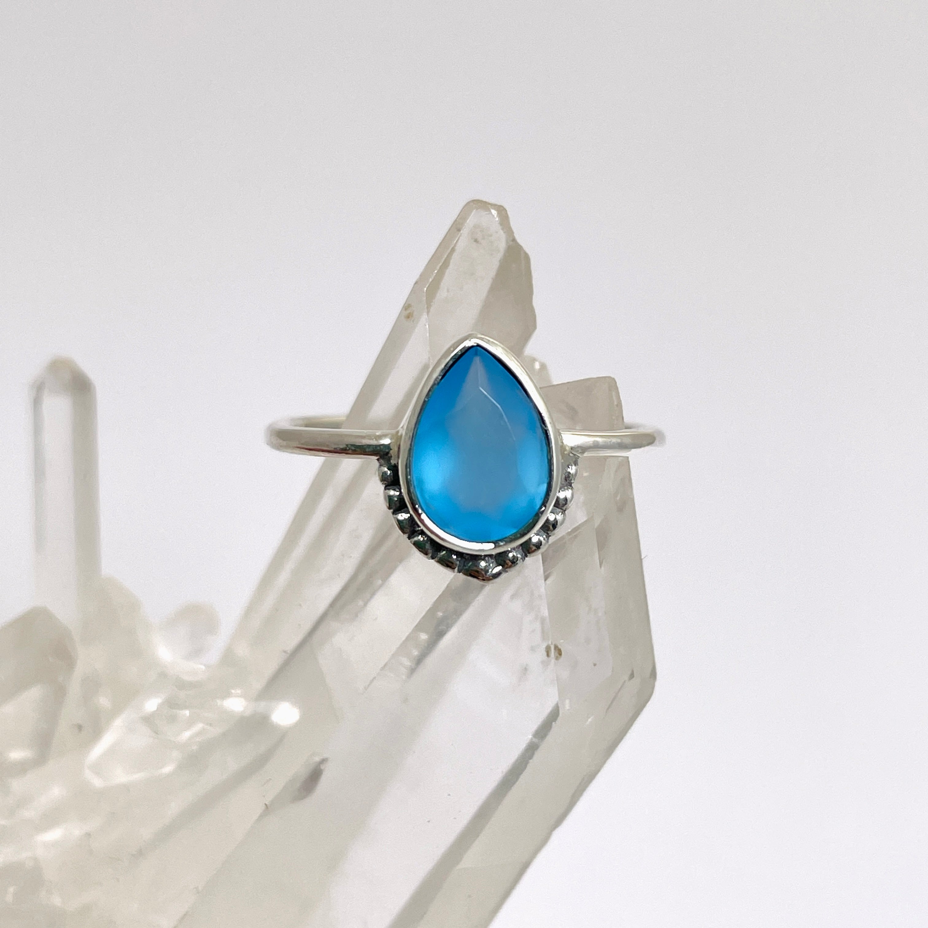 Blue Chalcedony Teardrop Fine Band Ring R3800 BCH – Elegant Gemstone Jewelry for Women, Perfect for Weddings, Parties & Everyday Wear