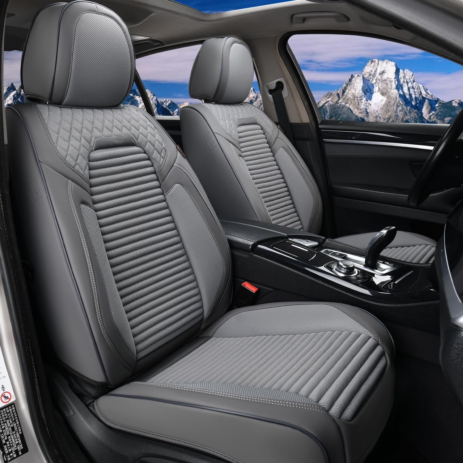 Premium Leather Car Seat Covers Full Set - Universal Fit for Most Cars, SUVs & Trucks (Gray) | Waterproof & Durable Auto Seat Protectors for Comfort & Style | Perfect for Daily Commute, Road Trips & Family Travel