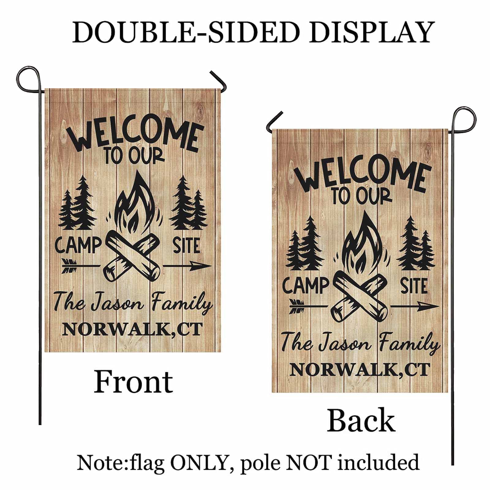 Custom Personalized Camping Camper Garden Flag - Double Sided 12x18 Inch Wood Welcome Yard Banner for Outdoor Decor | Perfect for RV Sites, Backyard Decorations & Seasonal Home Displays