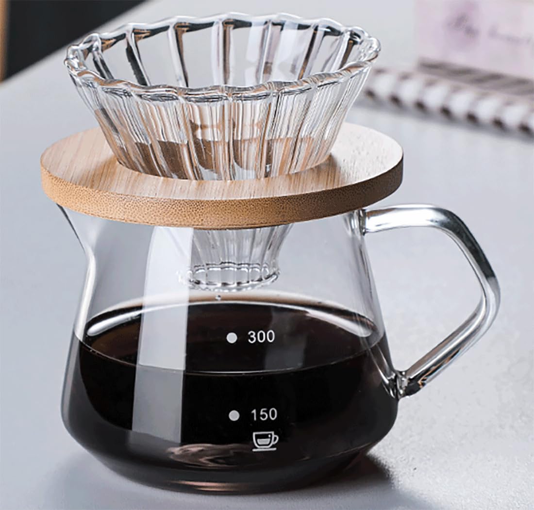 Premium Glass Pour Over Coffee Maker Set - 10oz/300ml Carafe with Dripper & Filter for Home & Office | Perfect for Single-Serve Brewing, Specialty Coffee Lovers & Gifts