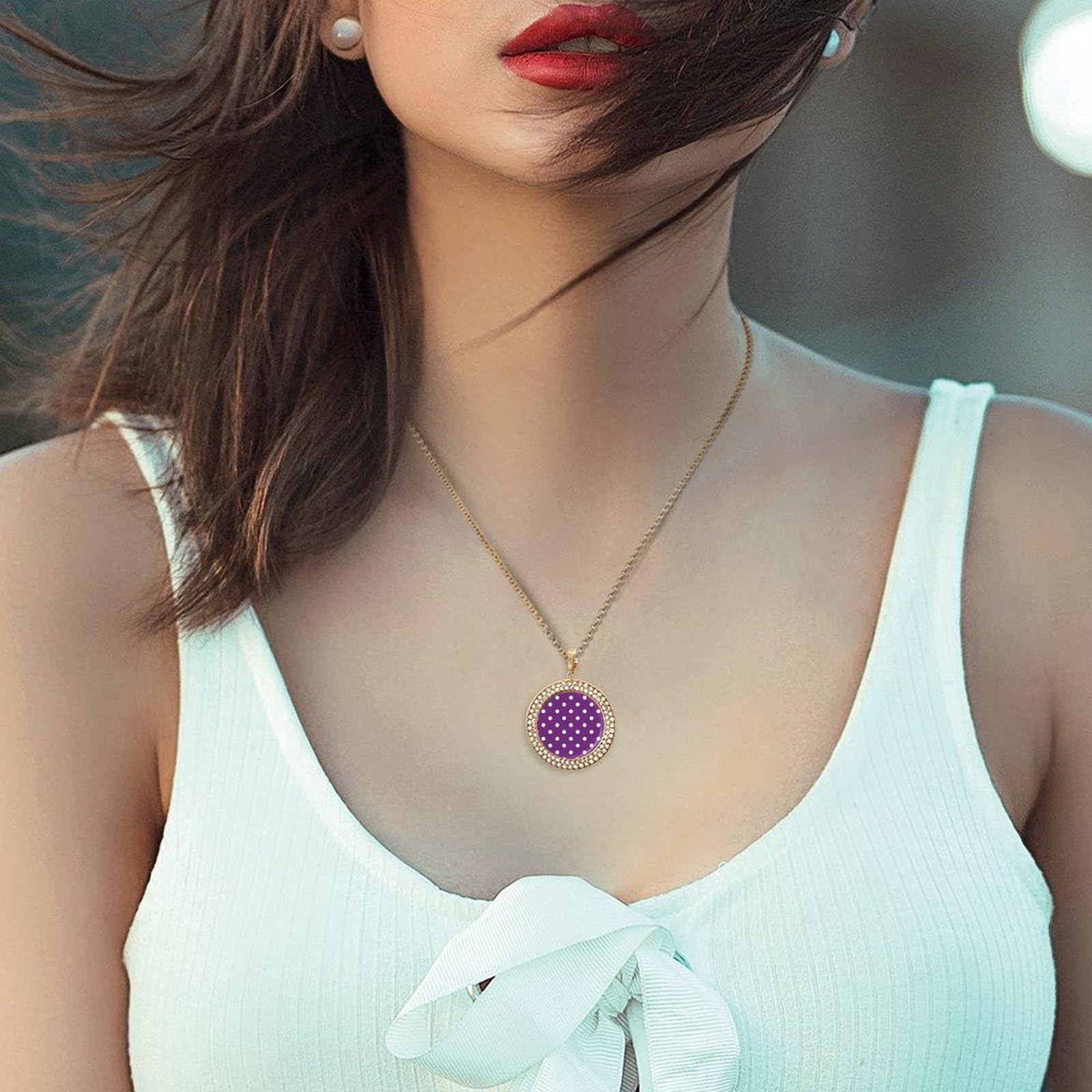 Elegant Purple & White Polka Dot Diamond Pendant Necklace for Women | Multicolor Circle Pendant Jewelry | Perfect Birthday Gift, Anniversary Present & Party Accessory