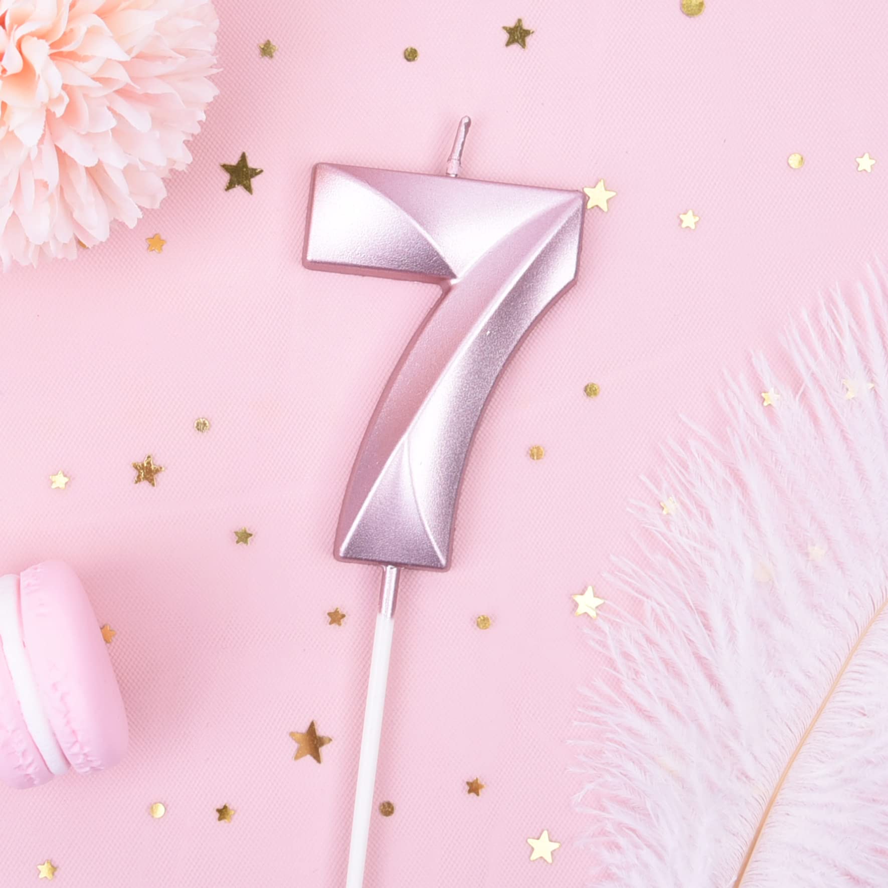 PHD CAKE 2.76 Inch Diamond Rose Gold Number 7 Birthday Candles - Elegant Rose Gold Cake Toppers for Birthday Party Decorations, Wedding Anniversary Celebrations & Special Occasions