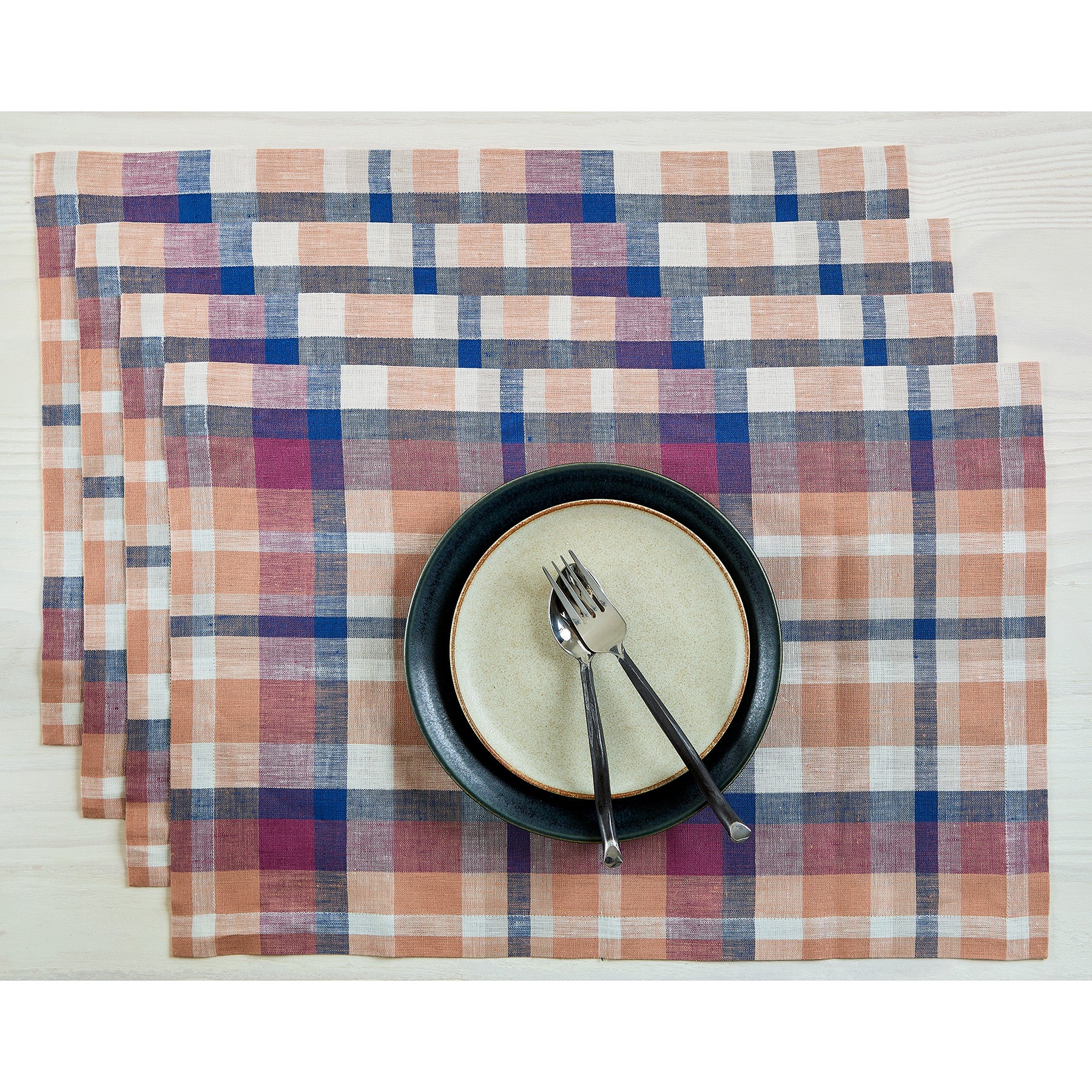 Fall Flavors Madras Placemats Set of 4 - Stylish and Durable Table Mats for Autumn Dining, Thanksgiving, and Seasonal Home Decor