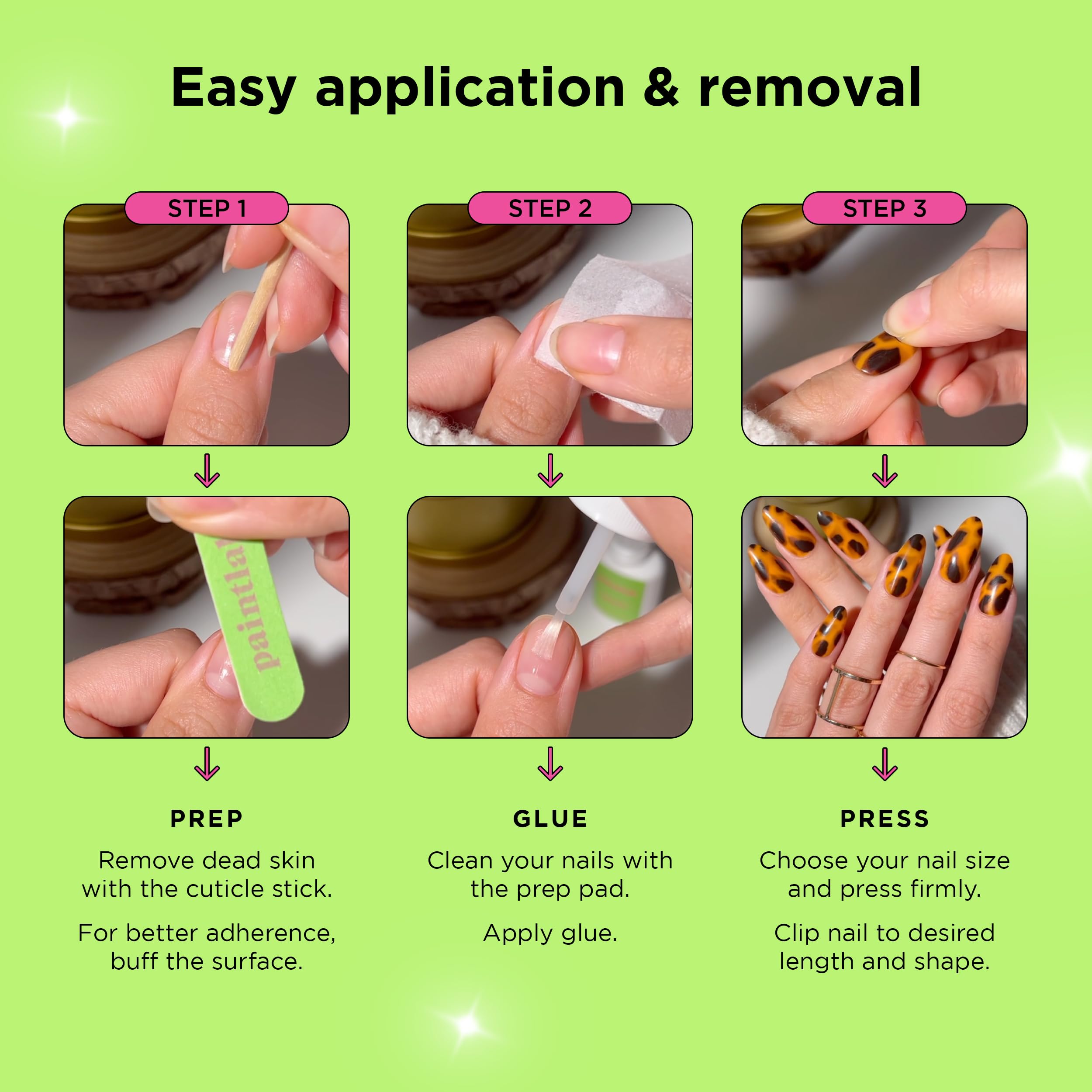 PaintLab Press-On Nails Manicure Kit - 24-Piece Pink Coquette Fake Nails with Glue, Nail File, Prep Pad & Cuticle Stick | Long-Lasting Artificial Nails for Women | Perfect for Parties, Weddings & Everyday Wear