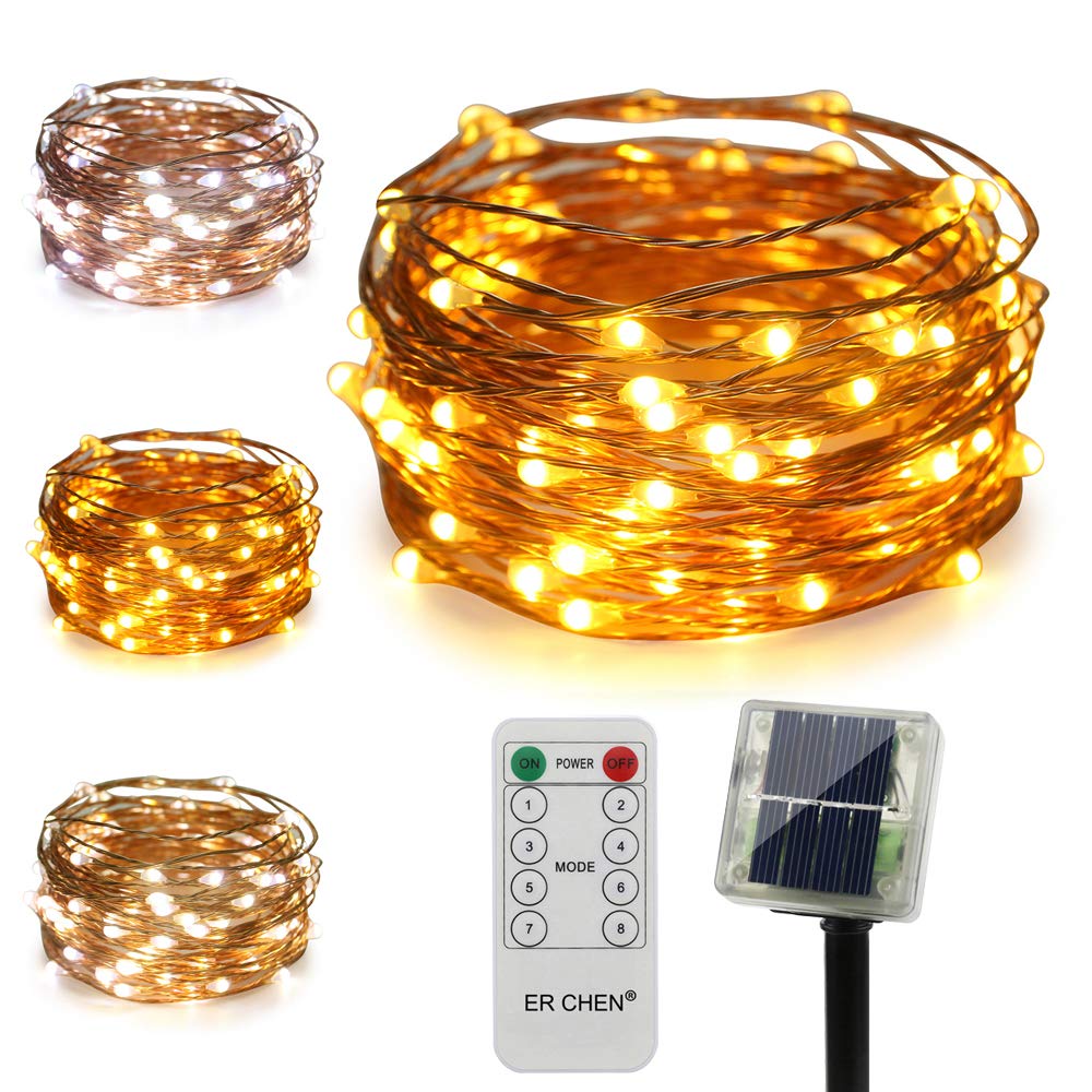 Dual-Color Solar LED String Lights 33FT - 100 LEDs Remote Control with 8 Color Changing Modes, Waterproof Copper Wire Fairy Lights for Outdoor Garden, Patio, Wedding, Party (Warm White & White) - Perfect for Backyard Decor, Landscape Lighting and Holiday Celebrations