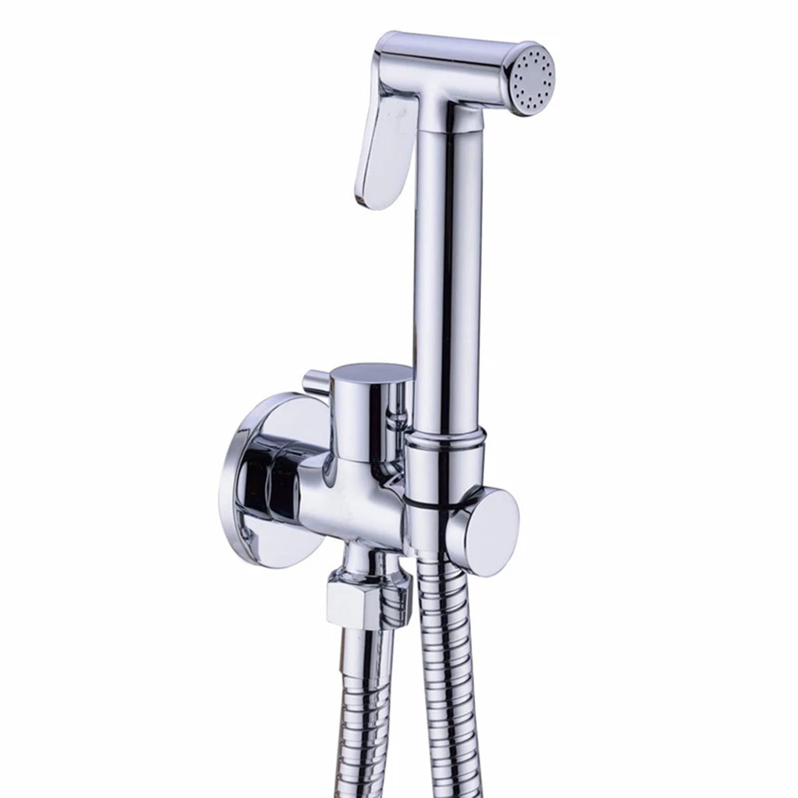 Chrome Cylindrical Hand Shower Tap with Hose & Bracket - Single Cold Water Toilet Sprayer for Personal Hygiene, Pet Bath & Kitchen Cleaning | Durable Stainless Steel Design for Bathroom, RV & Outdoor Use