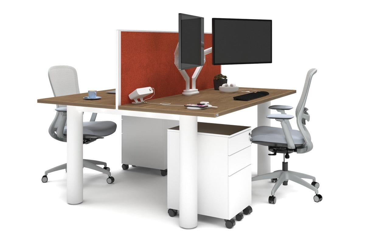 Quadro Cylinder Leg 2 Person Office Workstation Desk - 1600L x 700W - Modern Shared Workspace Solution for Collaborative Teams & Coworking Spaces
