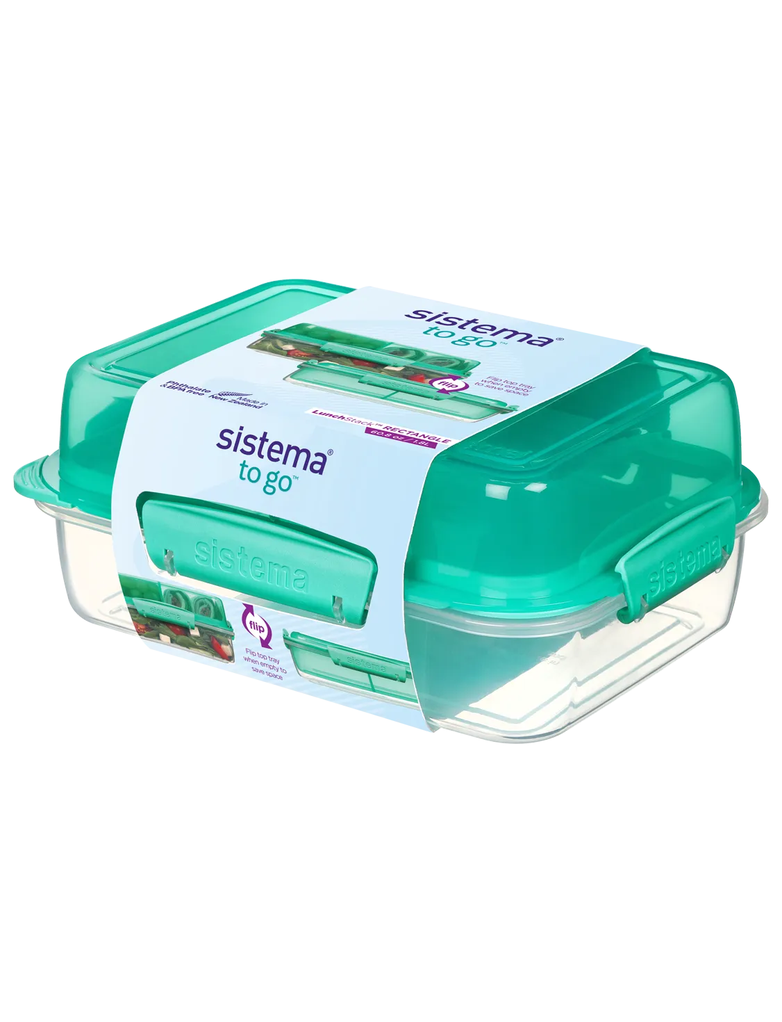 1.8L Rectangle Stackable Lunch Box TO GO™ in Teal - Perfect for Office, School, Picnics & Meal Prep