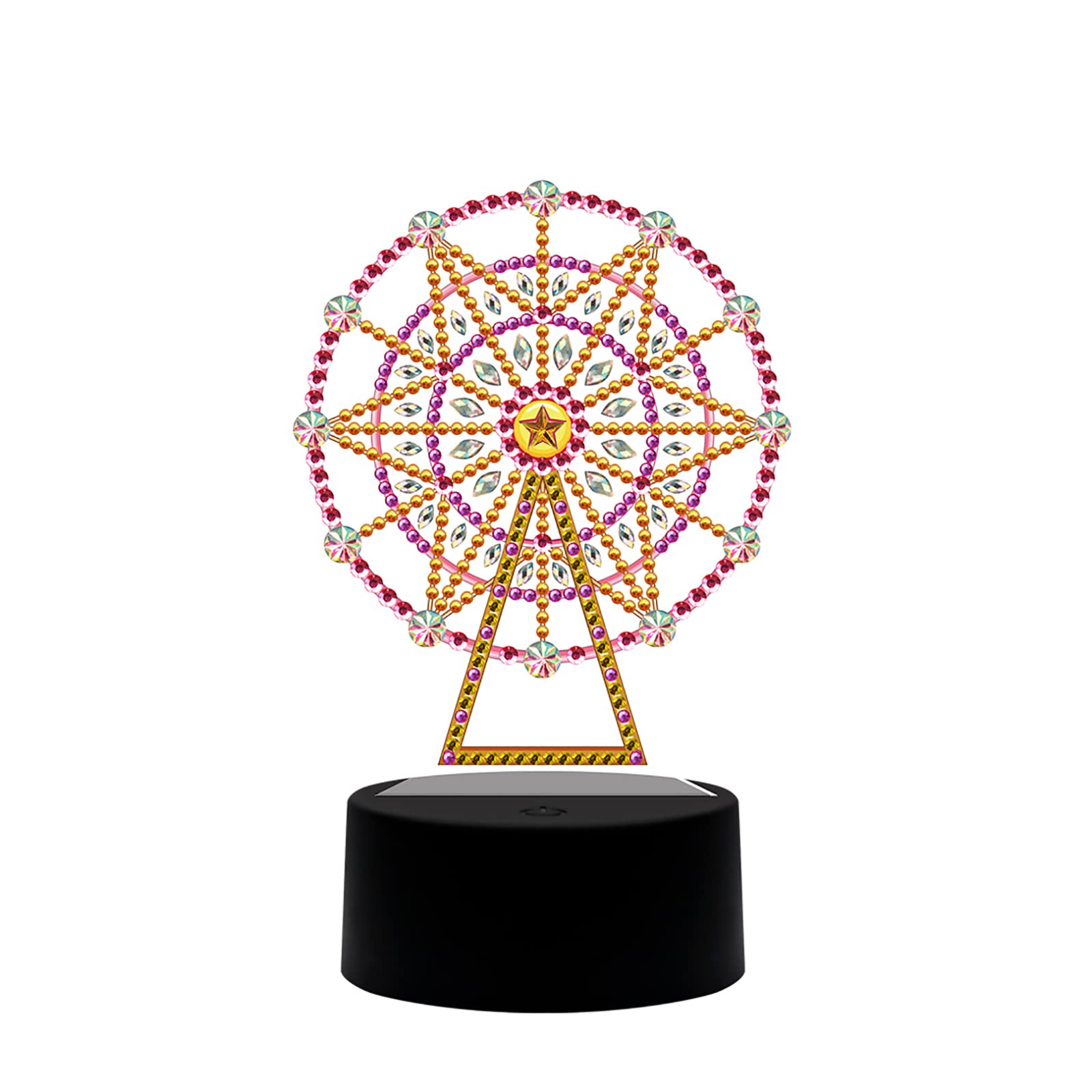 5D Diamond Painting Ferris Wheel LED Night Lamp - DIY Crystal Art Kit with 7 Color Changing Modes, USB/Battery Powered Touch Night Light - Perfect for Bedroom, Desk, Nursery Decor & Relaxing Craft Projects