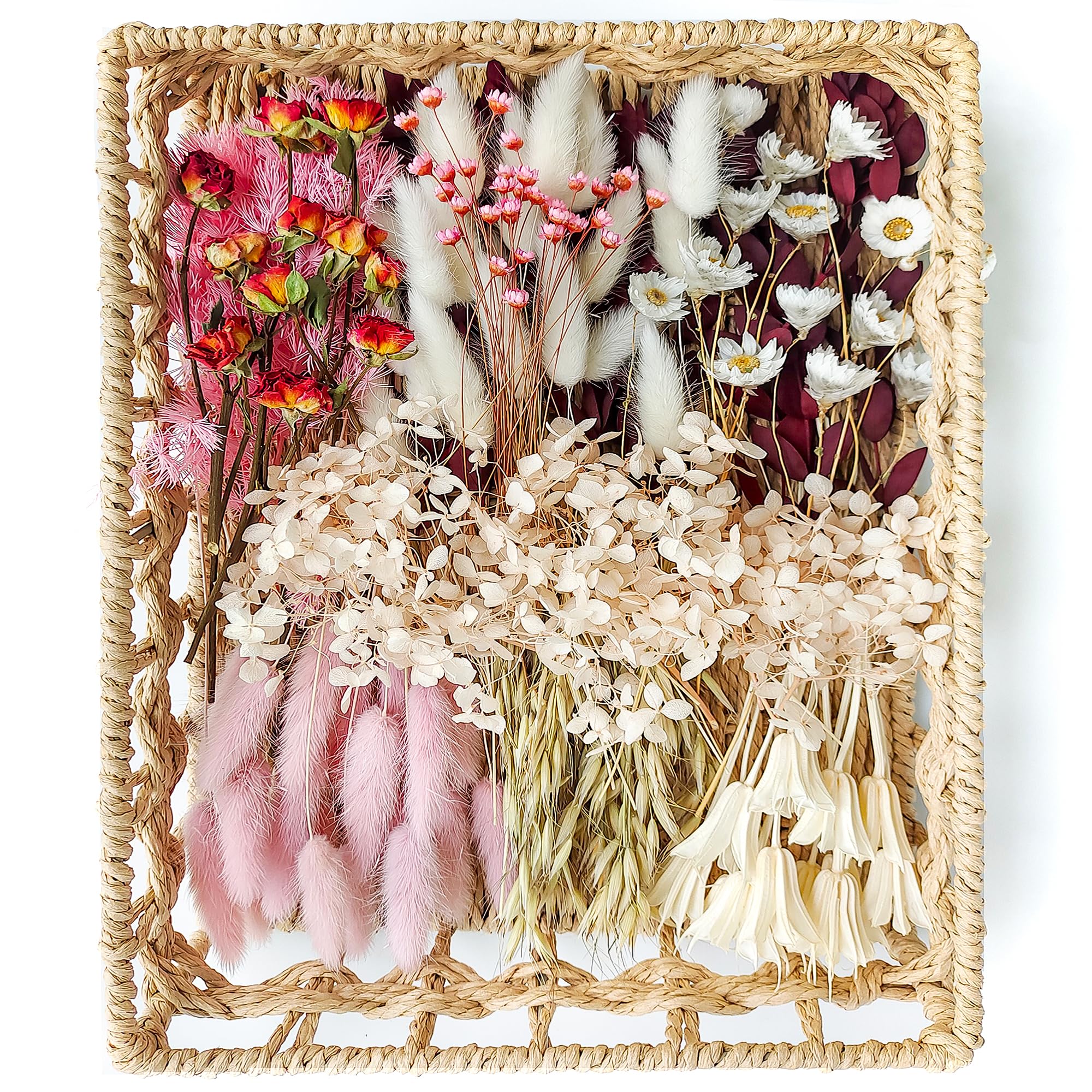 Natural Dried Flower DIY Kit - Bulk Dried Flowers with Stems for Handmade Crafts, Wreaths & Centerpieces | Pink Dried Floral Arrangement Supplies for Home Decor, Wedding, Party & Gift Giving