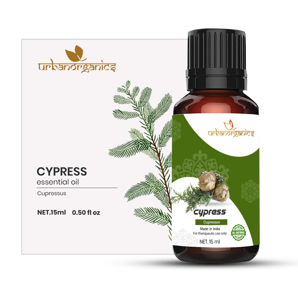 Pure Cypress Essential Oil 15ml - 100% Natural, Undiluted for Massage, Hair Growth, Dandruff Relief & Skin Care | Soothes Acne & Irritation | Perfect for Aromatherapy, DIY Beauty & Home Spa