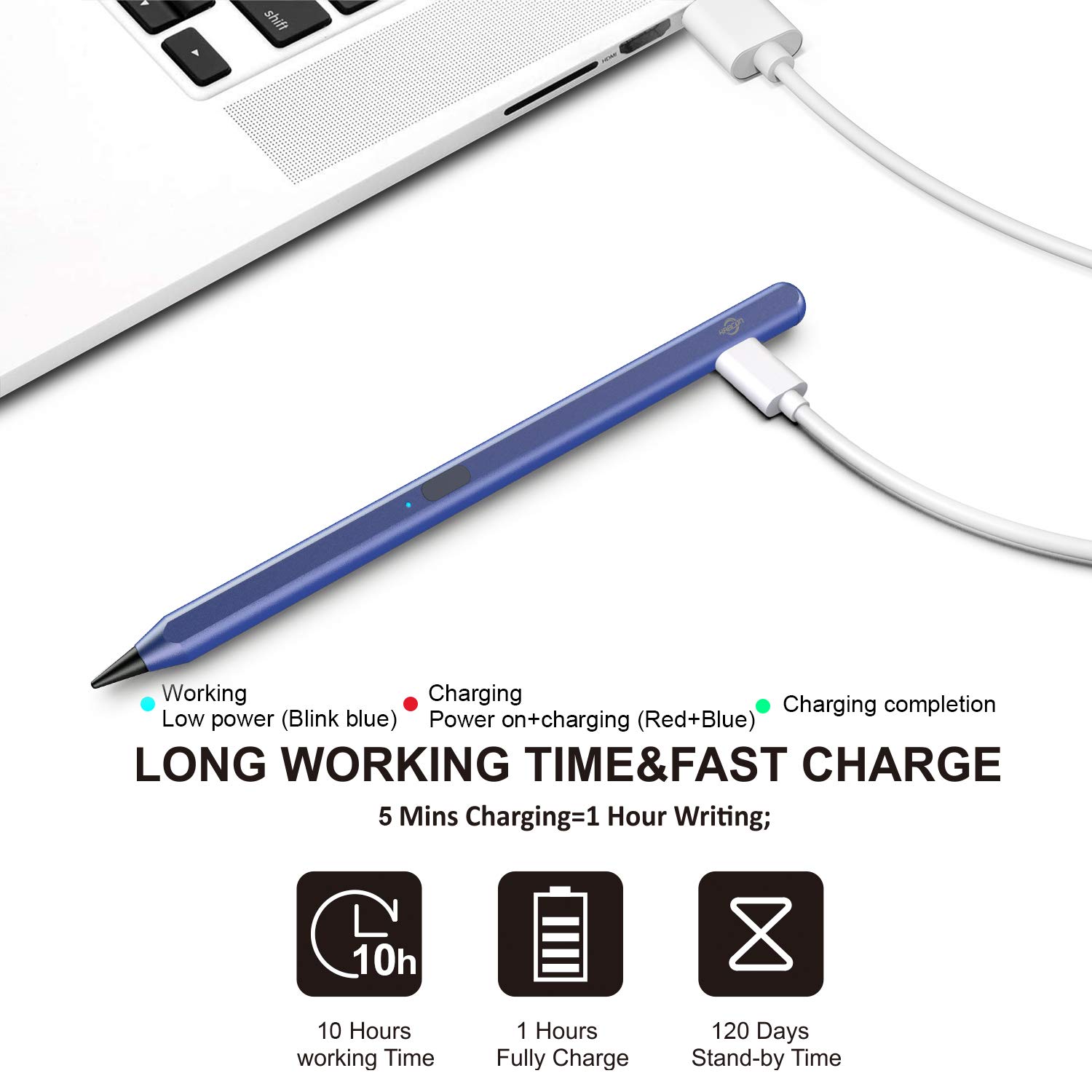 KABCON Stylus Pen for iPad 2018-2023 - Apple Pencil Alternative with Tilt & Palm Rejection, Magnetic Attachment - Compatible with iPad 6th/7th/8th/9th Gen, iPad Mini 5th/6th Gen, iPad Pro 11