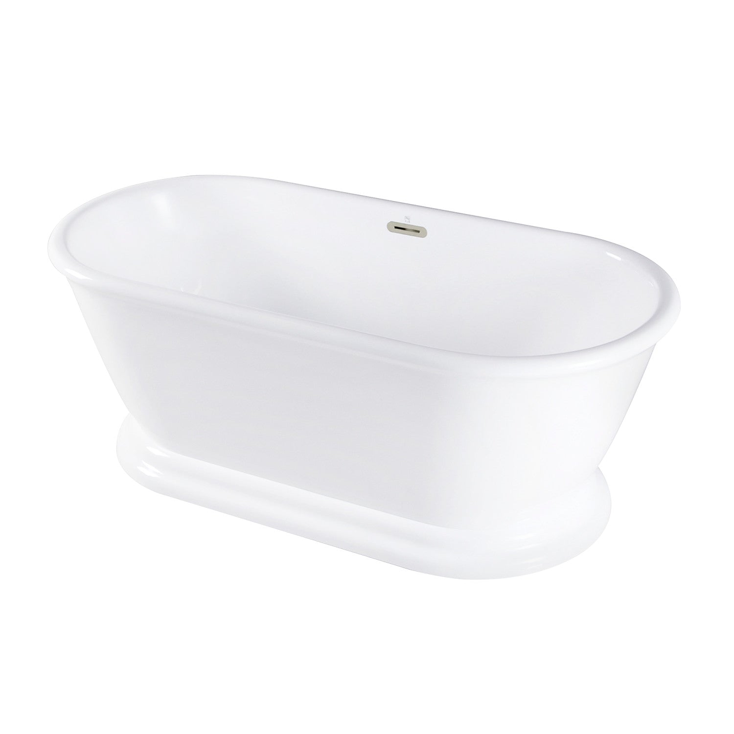 Aqua Eden 60-Inch Acrylic Oval Double-Ended Freestanding Bathtub - Glossy White with Polished Nickel Pedestal - No-Faucet Design for Modern Bathrooms | Spa-Like Relaxation & Luxury Home Upgrade