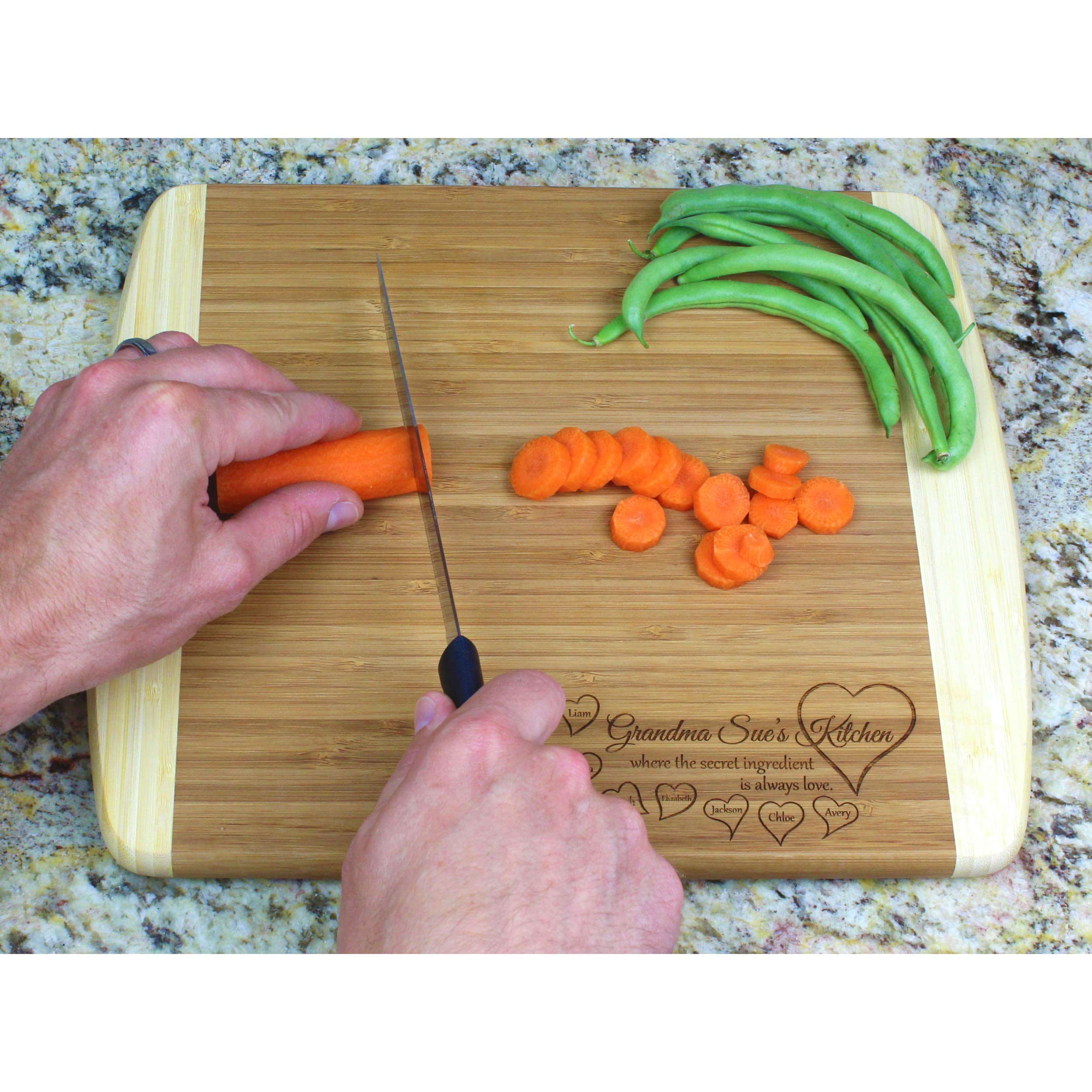 Personalized Engraved Bamboo Cutting Board - Custom Wooden Kitchen Gift for Mom, Wife, Anniversary (13.5