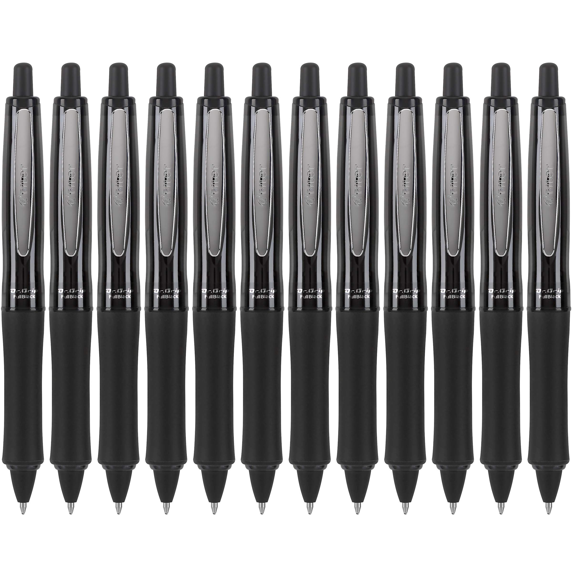 Pilot Dr. Grip Full Black Refillable Retractable Ballpoint Pens - Medium Point 1.0mm, Smooth Black Ink, 12-Pack (36197) - Perfect for Office, School, Note Taking & Everyday Writing