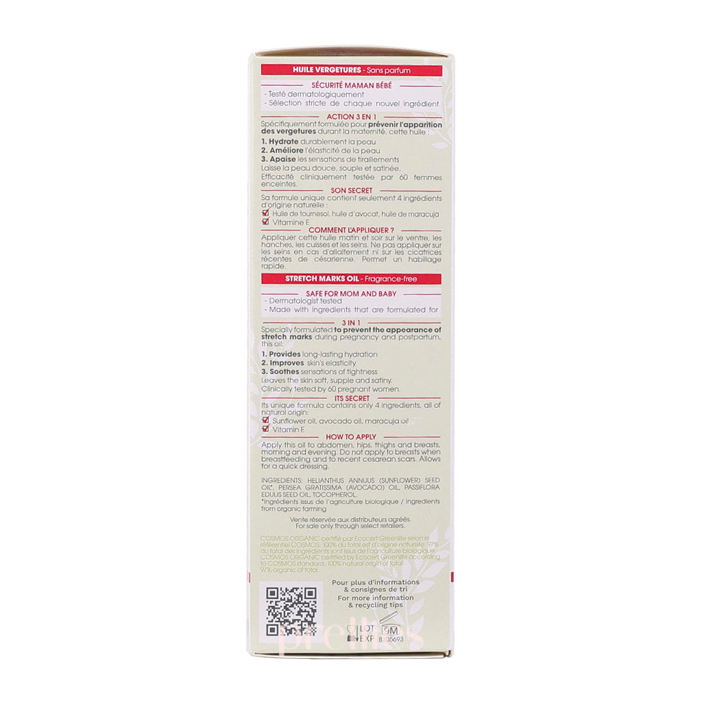 Mustela Maternity Organic Stretch Marks Oil - Fragrance Free, 105ml - Safe for Pregnancy & Postpartum Skin Care