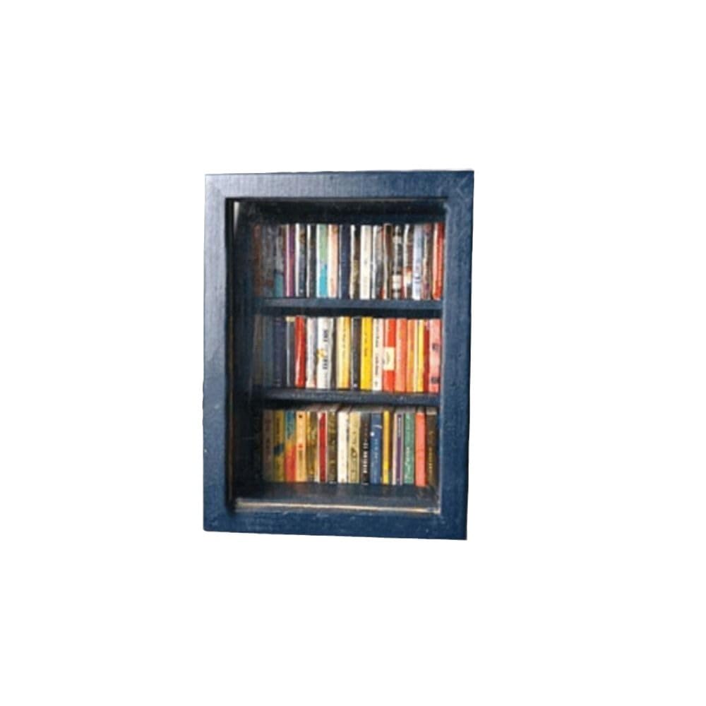 4 Inch Mini Pocket Anxiety Bookshelf - Stress Reliever with 60 Miniature Book Matchboxes - Display Case Cabinet Decor for Book Lovers - Small Blue Shelf - Perfect for Office Desk, Bookshelf Decoration & Unique Gift Idea