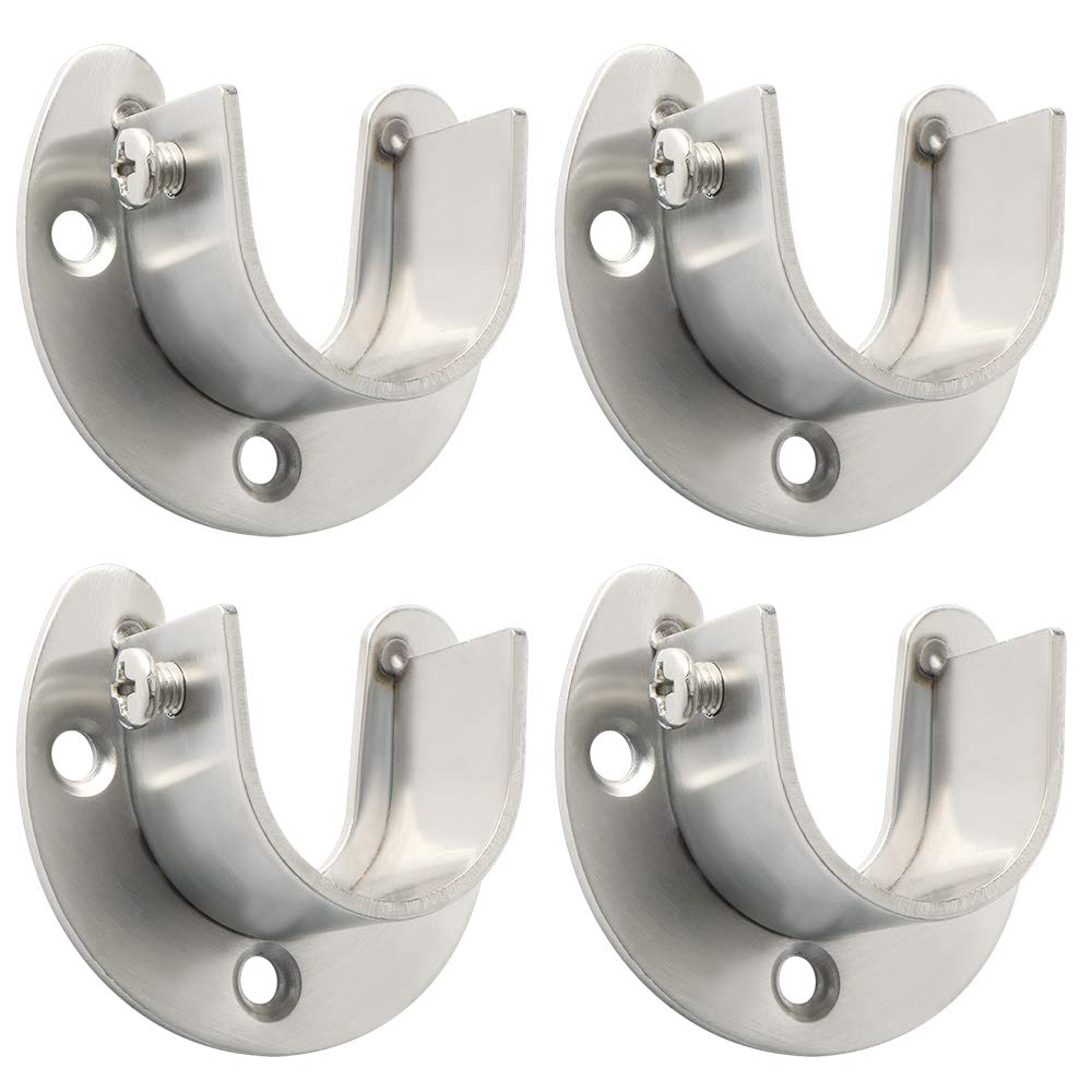 Stainless Steel Brushed Nickel Shower Closet Rod Set - 32mm Dia. with Flange Socket Bracket Supports (4 Pcs) - Perfect for Bathroom Organization & Space Saving