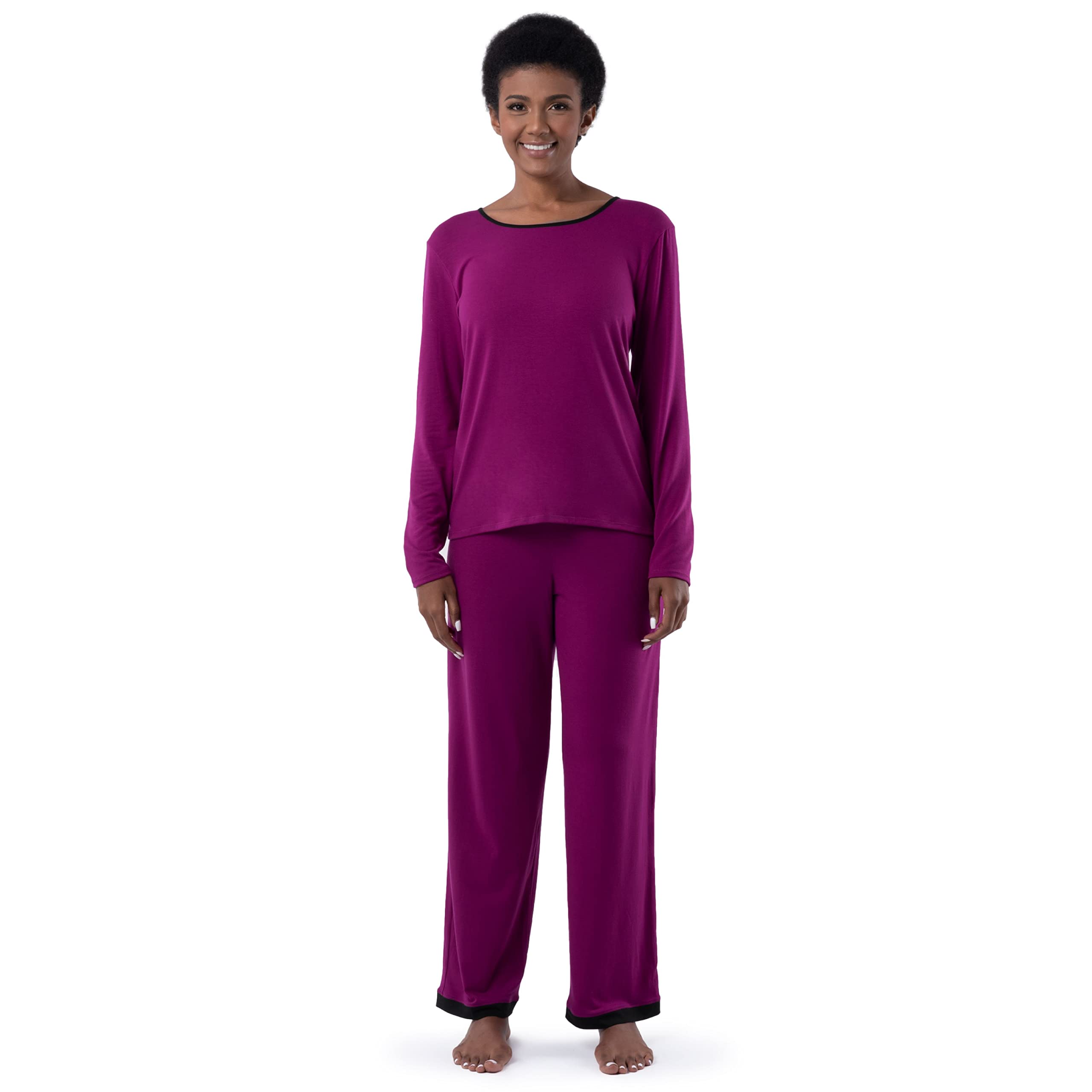 Fruit of the Loom Women's Long Sleeve T-Shirt & Pants 2-Piece Sleepwear Set - Soft Cotton Pajamas for Comfortable Nights & Lounge Wear