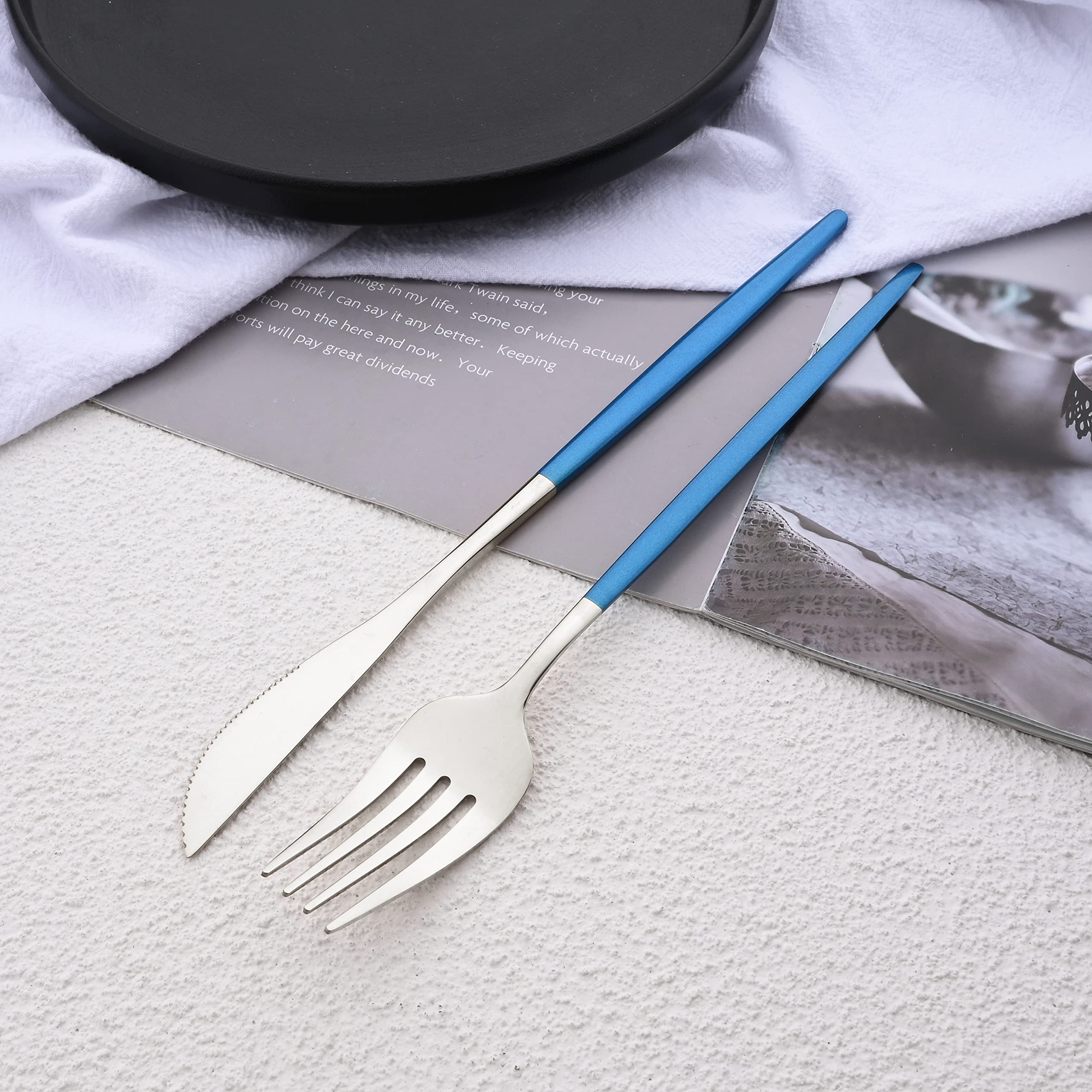 20-Piece Silverware Set for 4 - Stainless Steel Flatware Set with Spoons, Knives & Forks - Elegant Blue Dinnerware for Family Gatherings, Parties & Daily Use - Durable Cutlery for Restaurants, Weddings & Home Dining