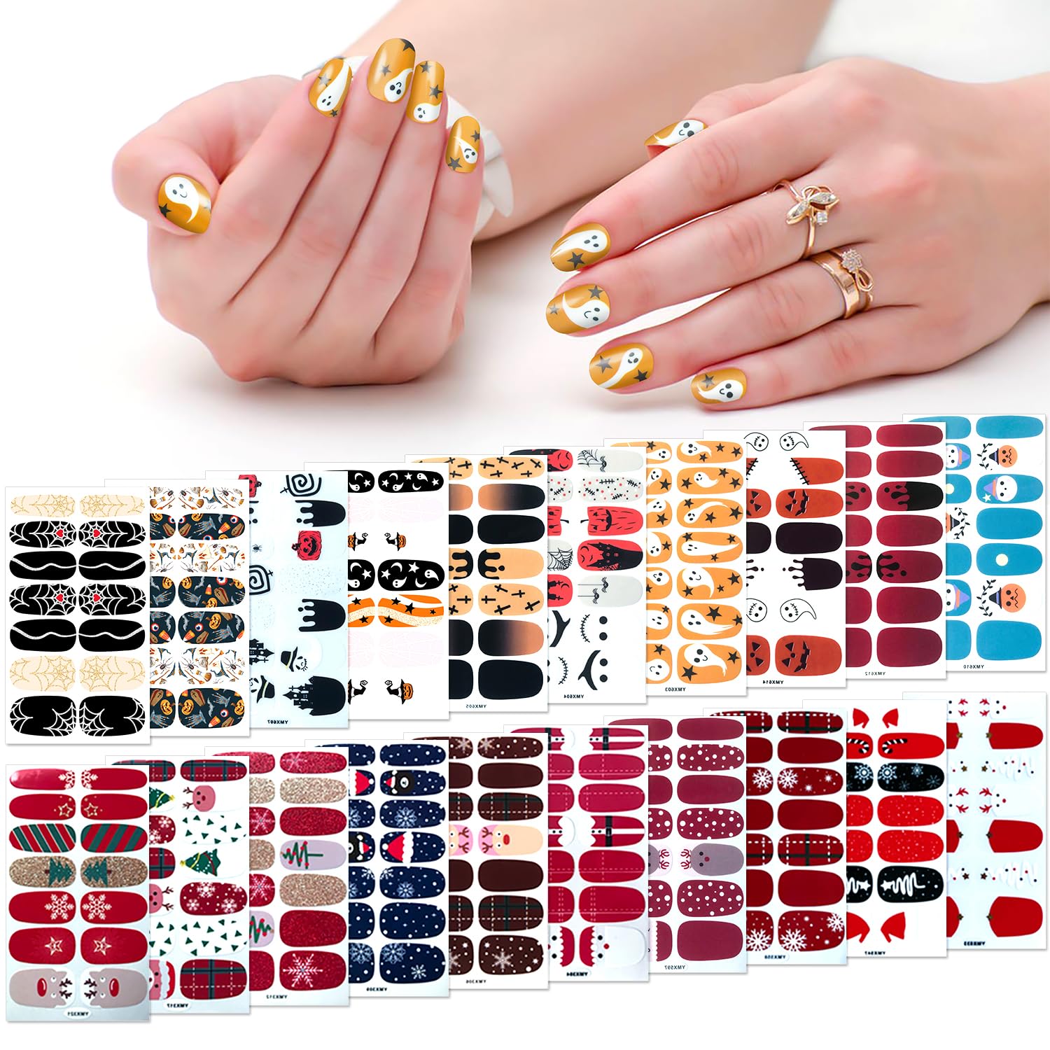 SILPECWEE 20 Sheets Halloween Christmas Nail Polish Strips - Self-Adhesive Gel Nail Wraps for Women, Nail Art Stickers & Decals with 1 Nail File - Perfect for Parties, Holidays & DIY Manicures at Home