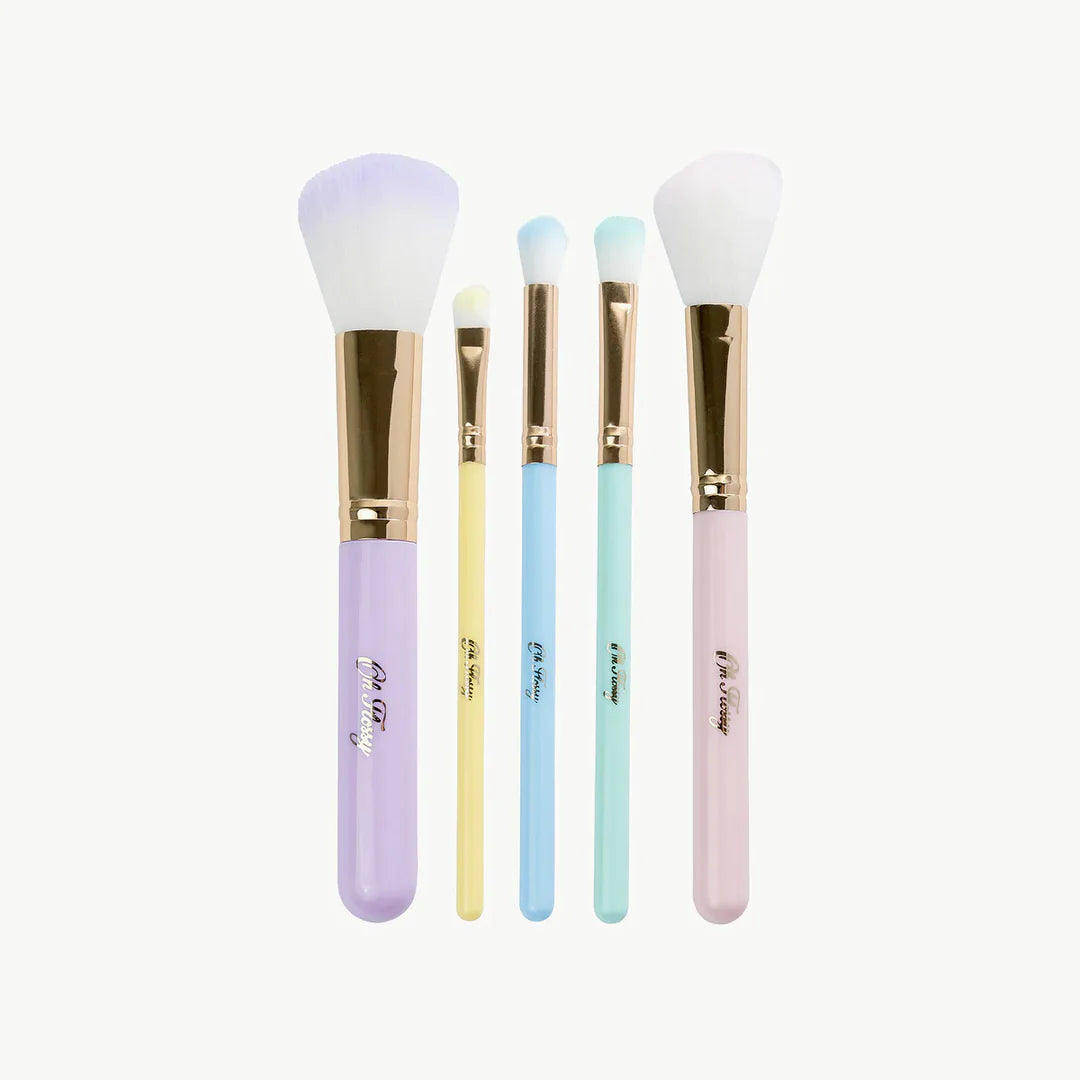 Oh Flossy 5-Piece Rainbow Makeup Brush Set with Travel Case - Perfect for Professional Makeup Artists & Beauty Enthusiasts On-The-Go