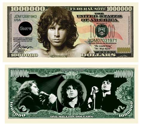 Jim Morrison The Doors Million Dollar Bill Collectible - Pack of 5 - Vintage Rock Band Memorabilia for Fans - Perfect for Music Lovers Gift, Wall Decor & Themed Parties