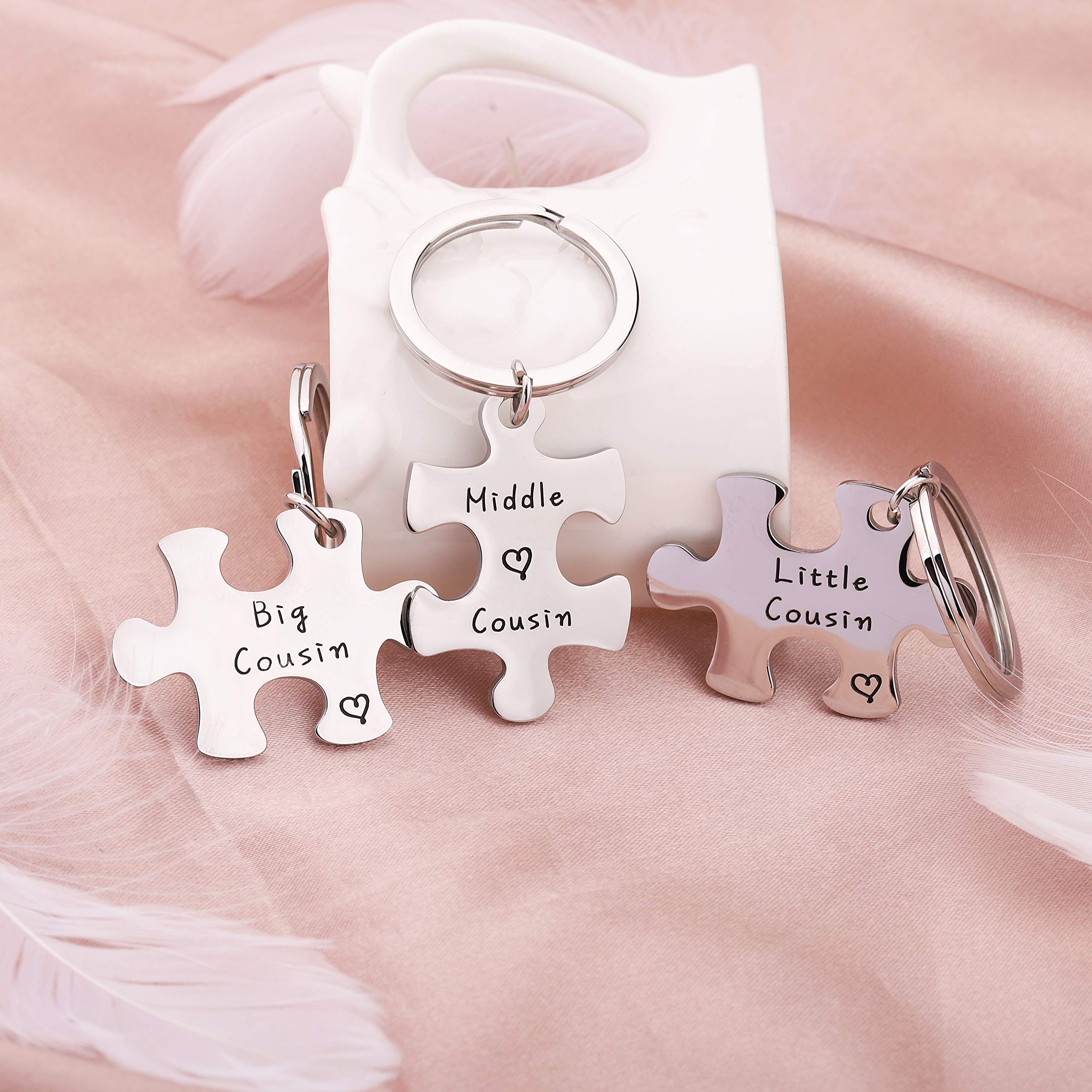 HOLLP Big Middle Little Cousin Keychain Set - 3 Piece Matching Puzzle Keychains for Sisters & Brothers | Perfect Family Gifts for Birthdays, Anniversaries & Sibling Appreciation