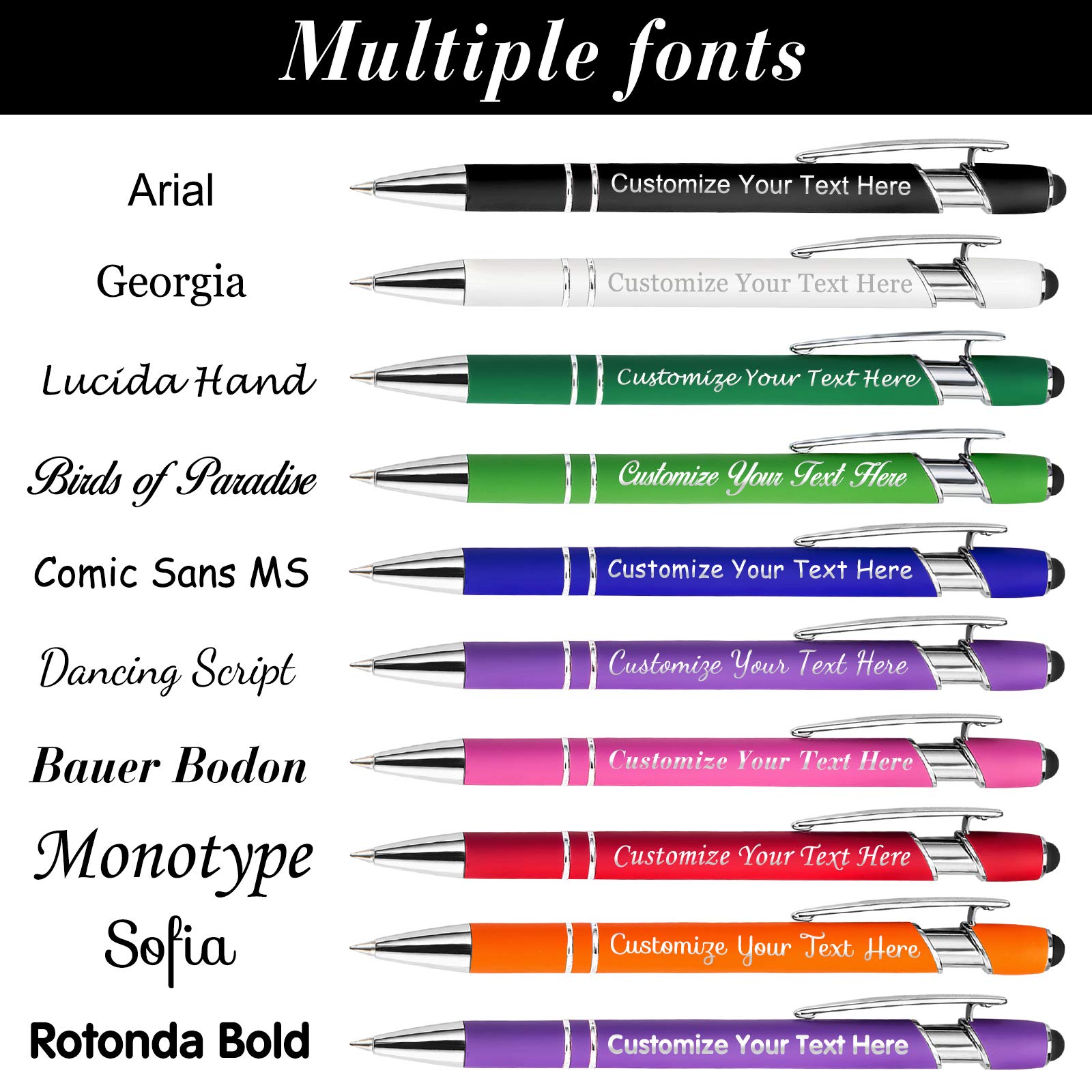240PCS Custom Engraved Ballpoint Pens Bulk with Stylus Tip - Soft Touch Personalized Pens for Office, School, Business Gifts - Free Name Printing & Black Ink - Perfect for Christmas, Graduation, Anniversary & Corporate Events