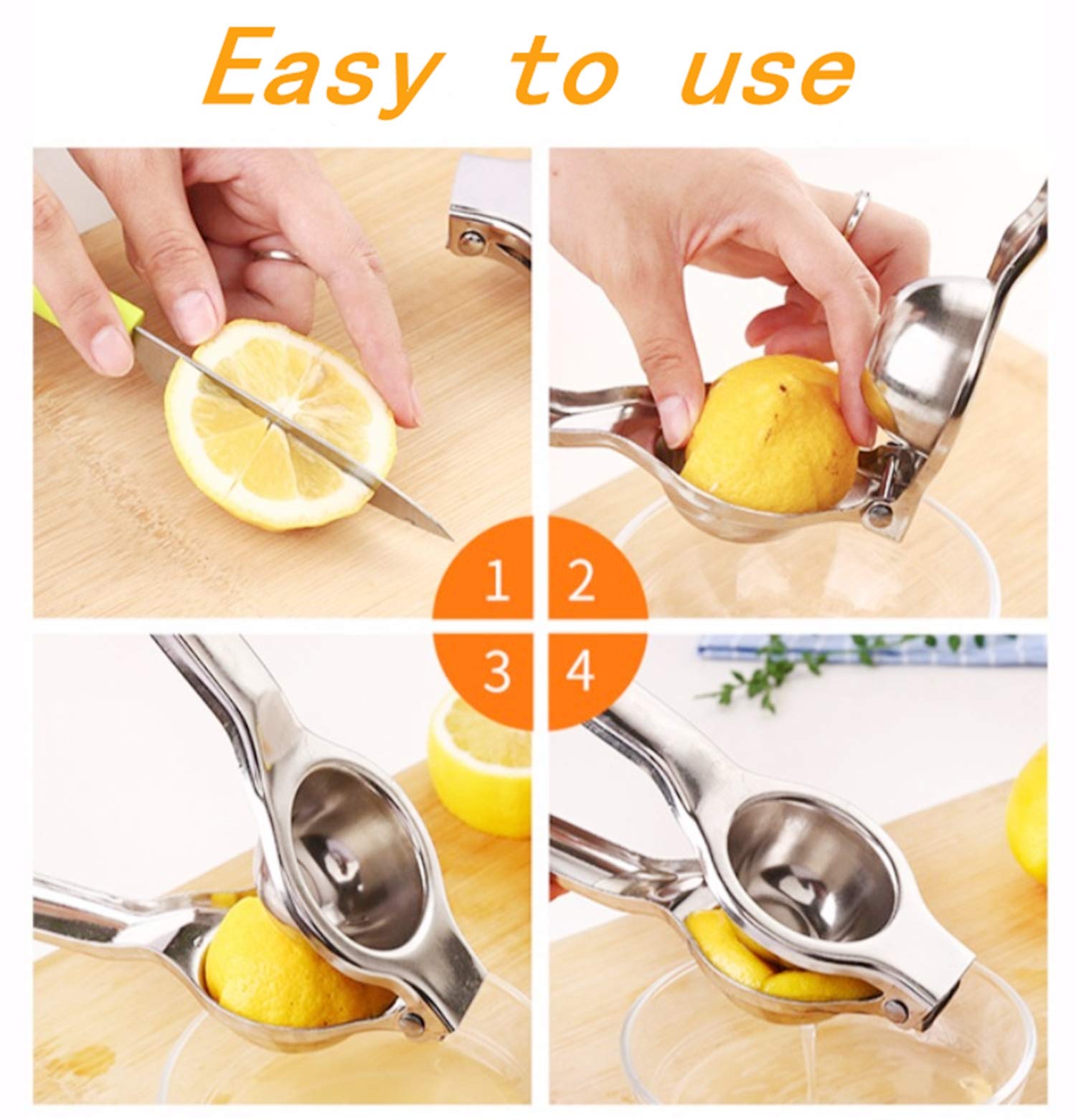 Stainless Steel Manual Lemon Squeezer with 5-Piece Measuring Spoon Set - Handheld Citrus Juicer for Lemon, Lime & Orange - Easy to Clean & Efficient Juicing - Perfect for Cocktails, Baking & Fresh Juice Making
