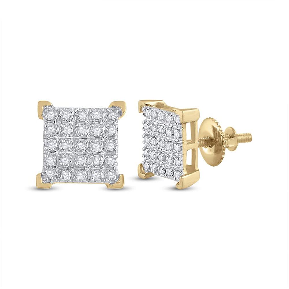 10K Yellow Gold Men's Round Diamond Square Earrings - 1/6 Cttw Stud Earrings for Men | Perfect for Weddings, Parties & Formal Events