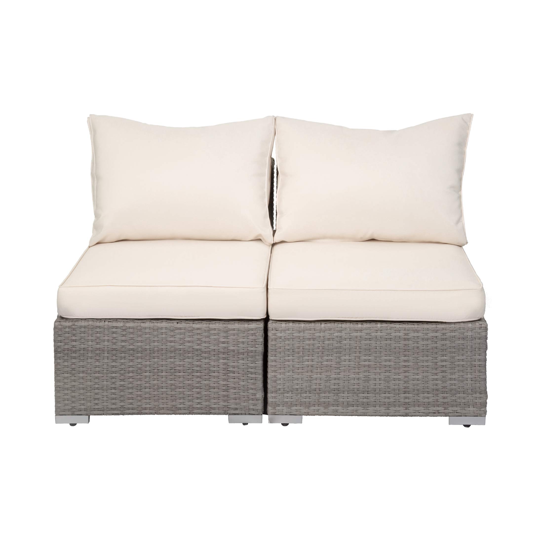 2-Piece Outdoor Wicker Rattan Patio Seating Set with Cushions & Throw Pillows - Gray/Ivory - Perfect for Garden, Backyard, Poolside & Balcony Relaxation