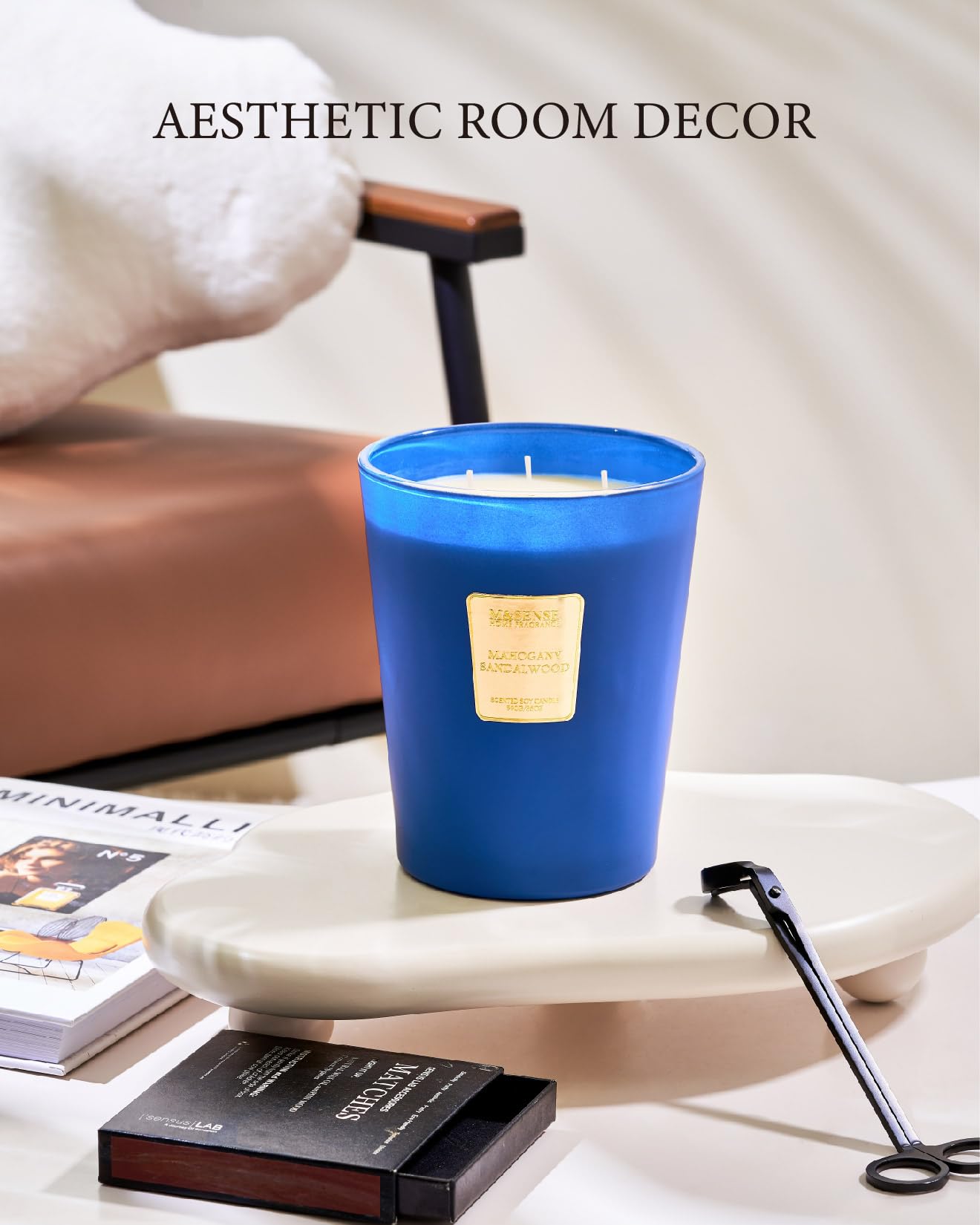 **M&SENSE Mahogany Sandalwood Scented Candles – 35oz Extra Large 3-Wick Natural Soy Candle, 150 Hours Long-Lasting & Clean Burning, Glass Jar Home Fragrance – Perfect for Relaxation, Gifts for Women & Men**    *(Use Scenes: Ideal for living rooms, bedrooms, yoga spaces, and romantic dinners – creates a warm, soothing ambiance.)*